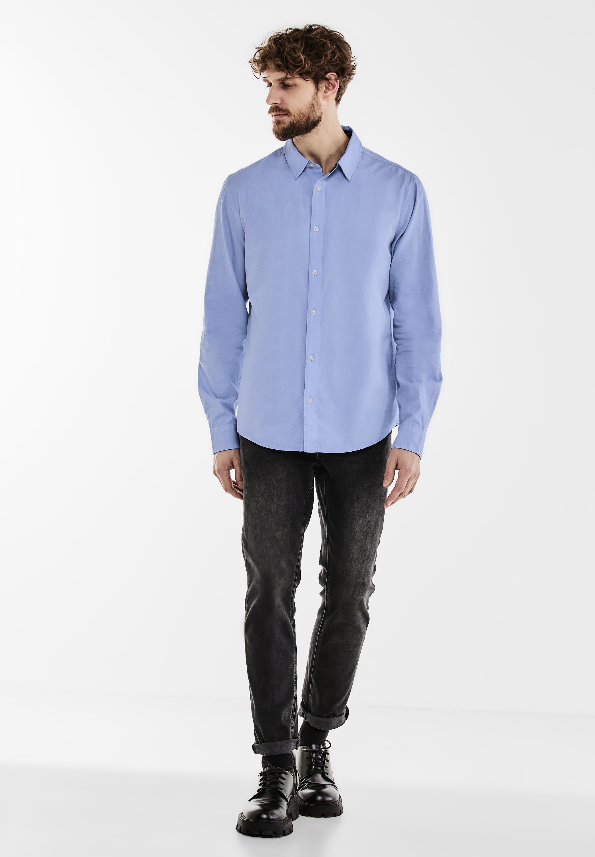 STREET ONE MEN Langarmhemd, aus reiner Baumwolle