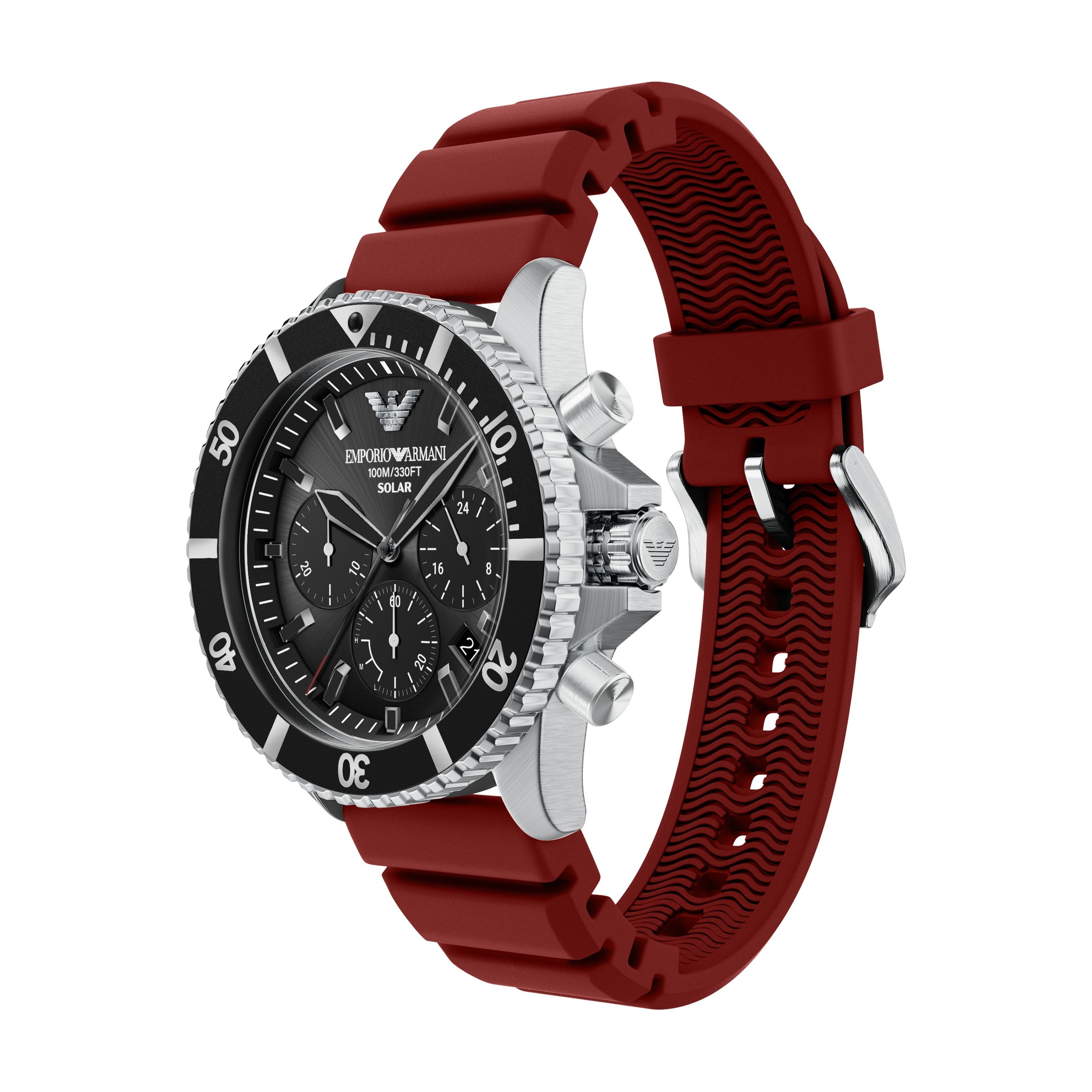 Emporio Armani Chronograph Armbanduhr, Solar, Silikonarmband, Ideal auch als Geschenk, analog