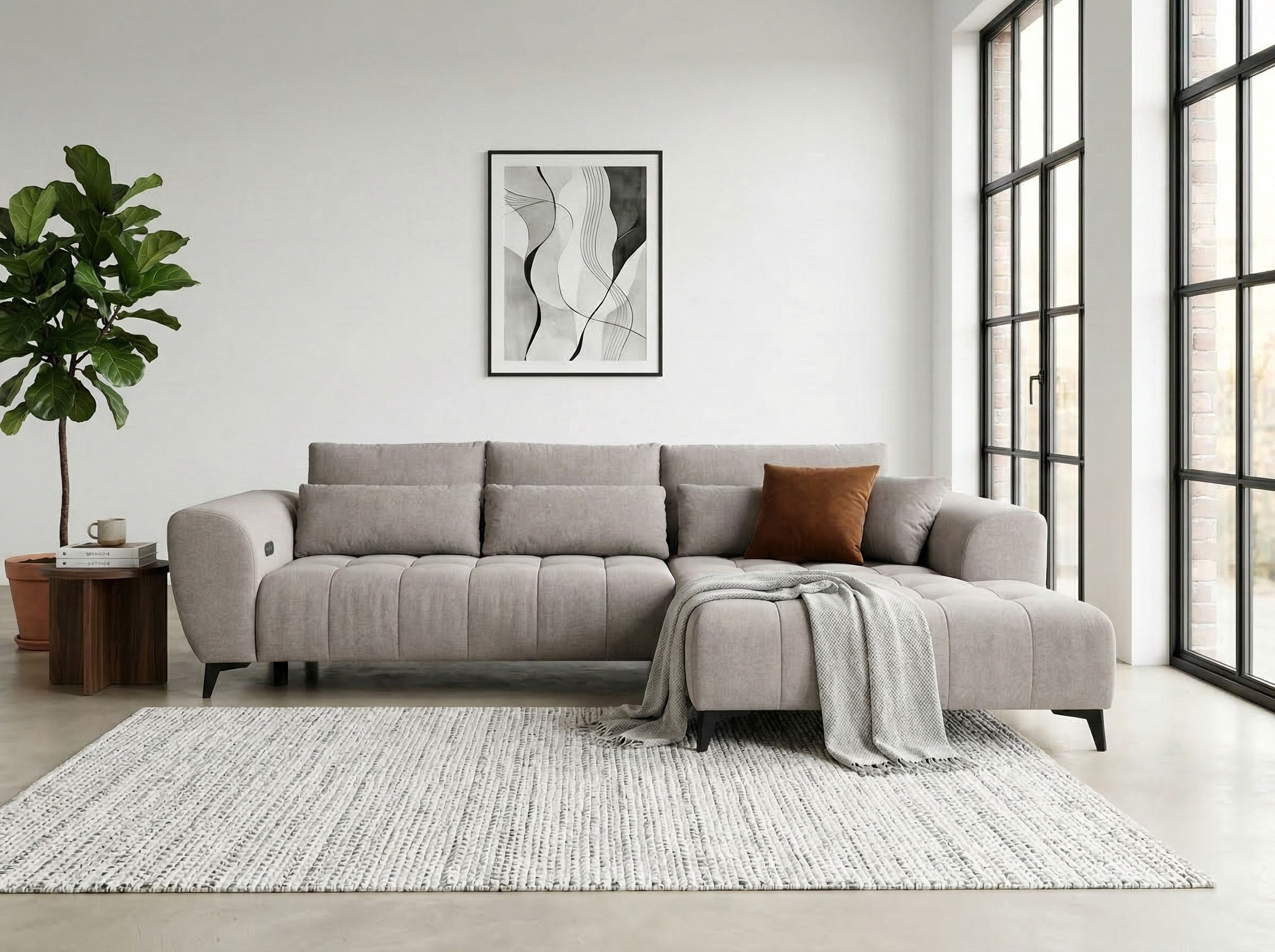 WERK2 Ecksofa »Garay, XXL-Liegefläche: elektrisch ausziehbar auf ca. 228×126 cm« Luxus in Übergröße: XXL-Liegefläche, Komfort-Ottomane & stilvolle Füße
