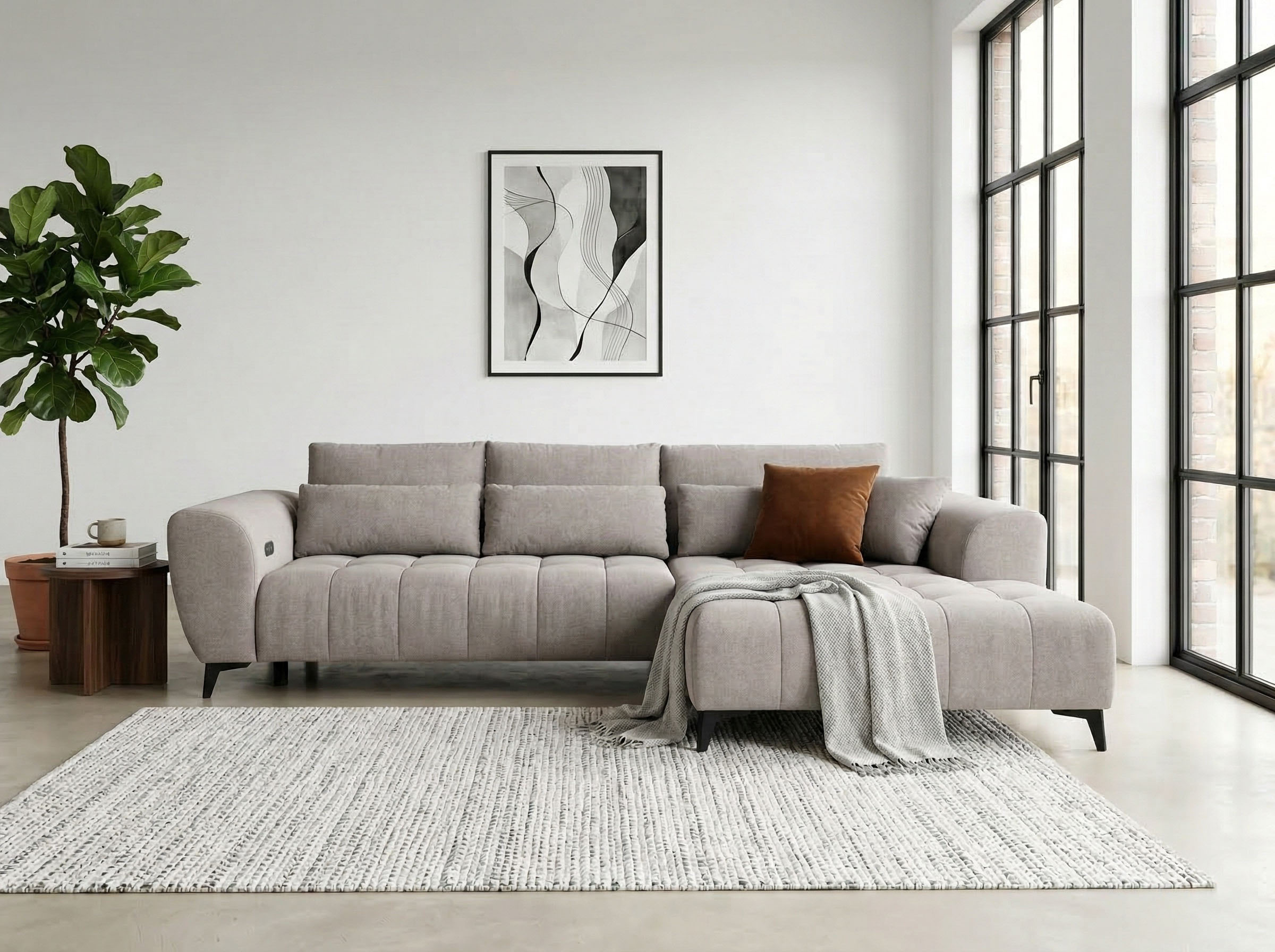 WERK2 Ecksofa "Garay 287 x 220 cm modern und bequem" Luxus-Microfaser, L-Form, XXL, elektrische Sitztiefenverstellung