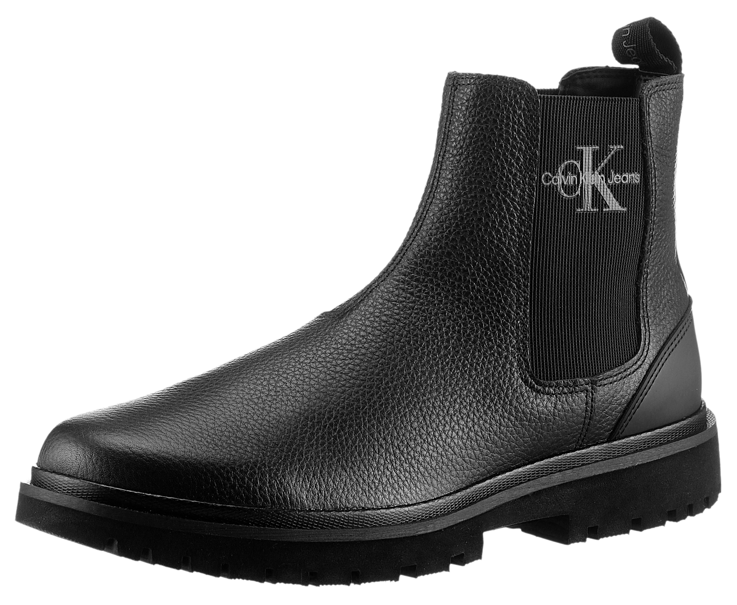 Calvin Klein Jeans Chelseaboots "EVA MID CHELSEA BOOT LTH", Schlupfboots, Stiefelette mit seitlichem CK-Logo und Anziehl