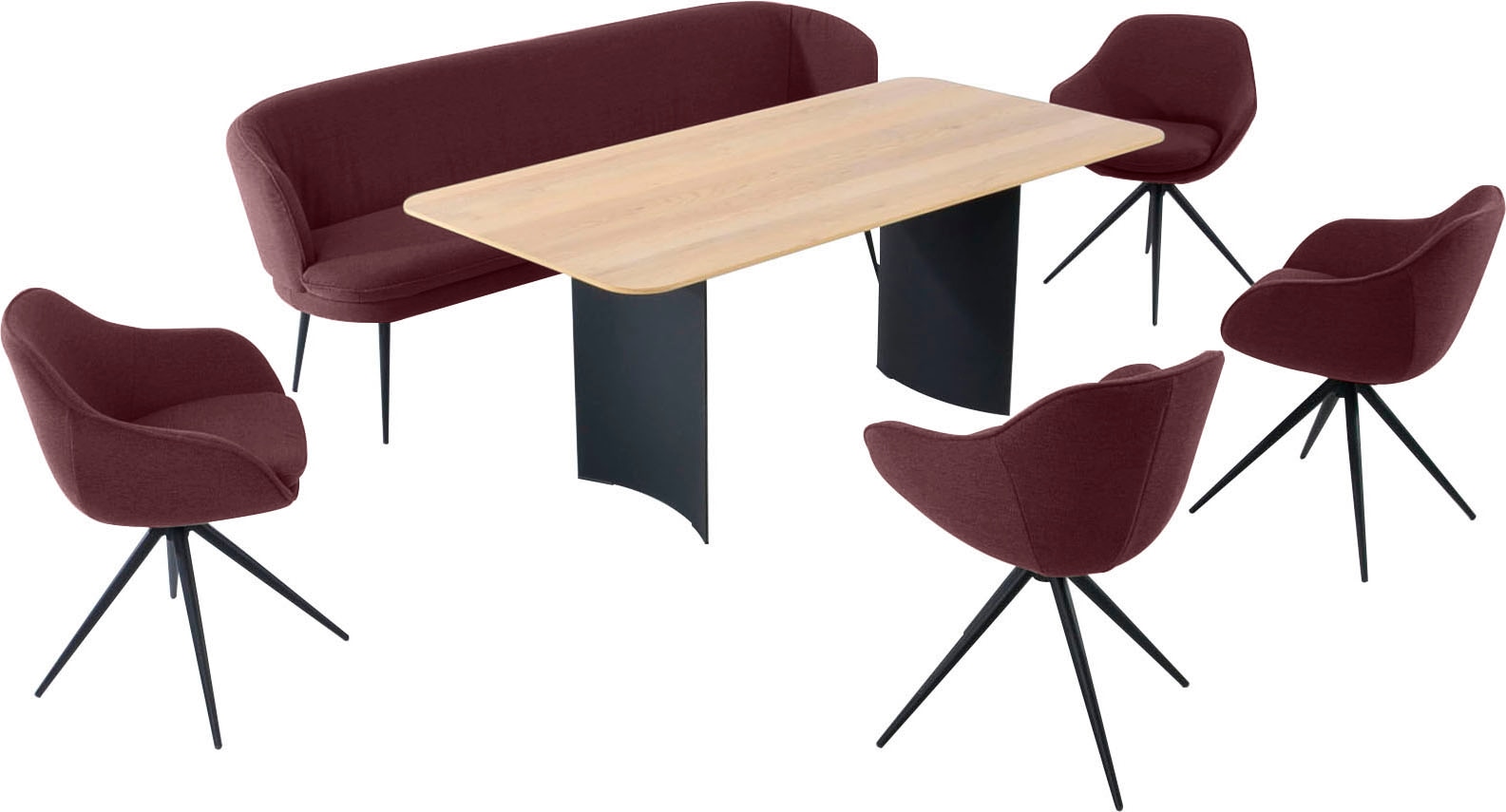 K+W Komfort & Wohnen Essgruppe »ZOOM« abgerundete Essgruppe mit Solobank, 4 Sesseln und 1 Tisch