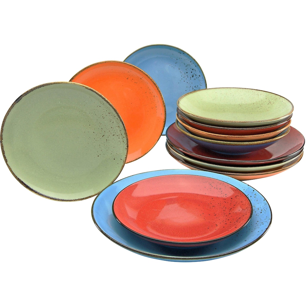 CreaTable Tafelservice »Geschirr-Set NATURE COLLECTION Mediterran«, (Set, 12 tlg., Teller Set für 4 Personen)