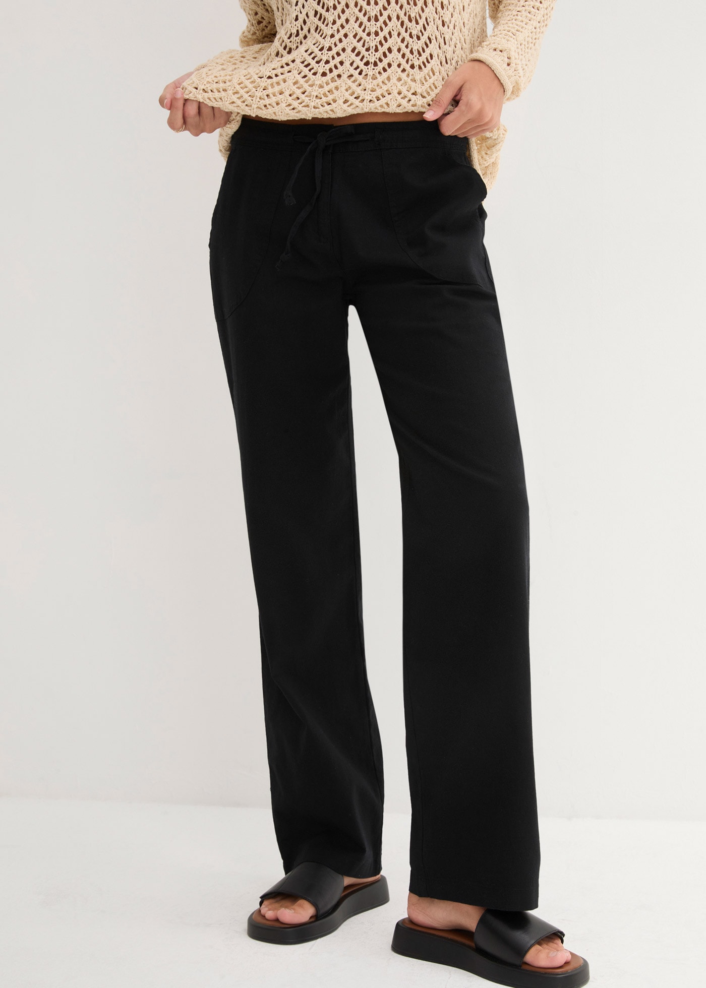 bonprix Leinenhose mit Kordelzug und großen Taschen günstig online kaufen