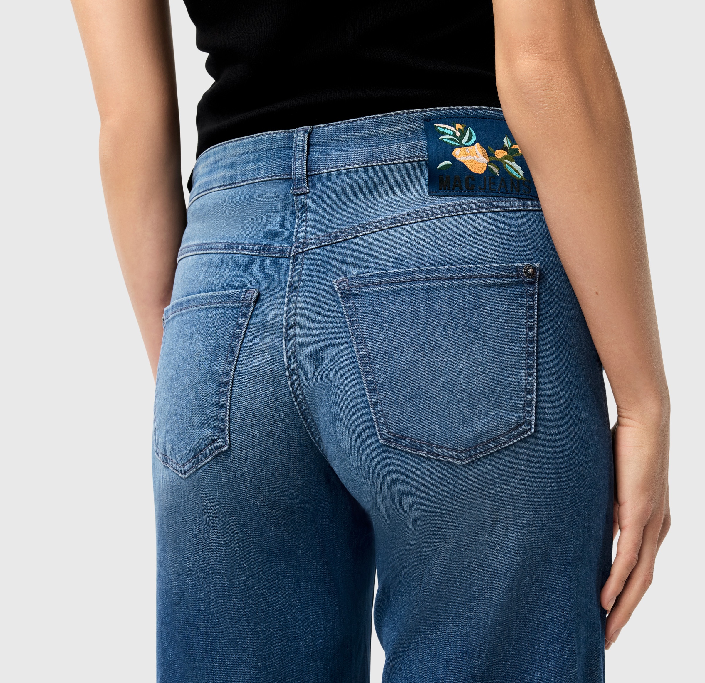 Weite Jeans MAC "DREAM WIDE", Damen, Gr. 42, N-Gr, storm blau authentic wash, Web, Obermaterial: 75% Baumwolle, 12% Modal, 9% Polyester, 4% Elasthan, Jeans, mit Fransen am Saum 6