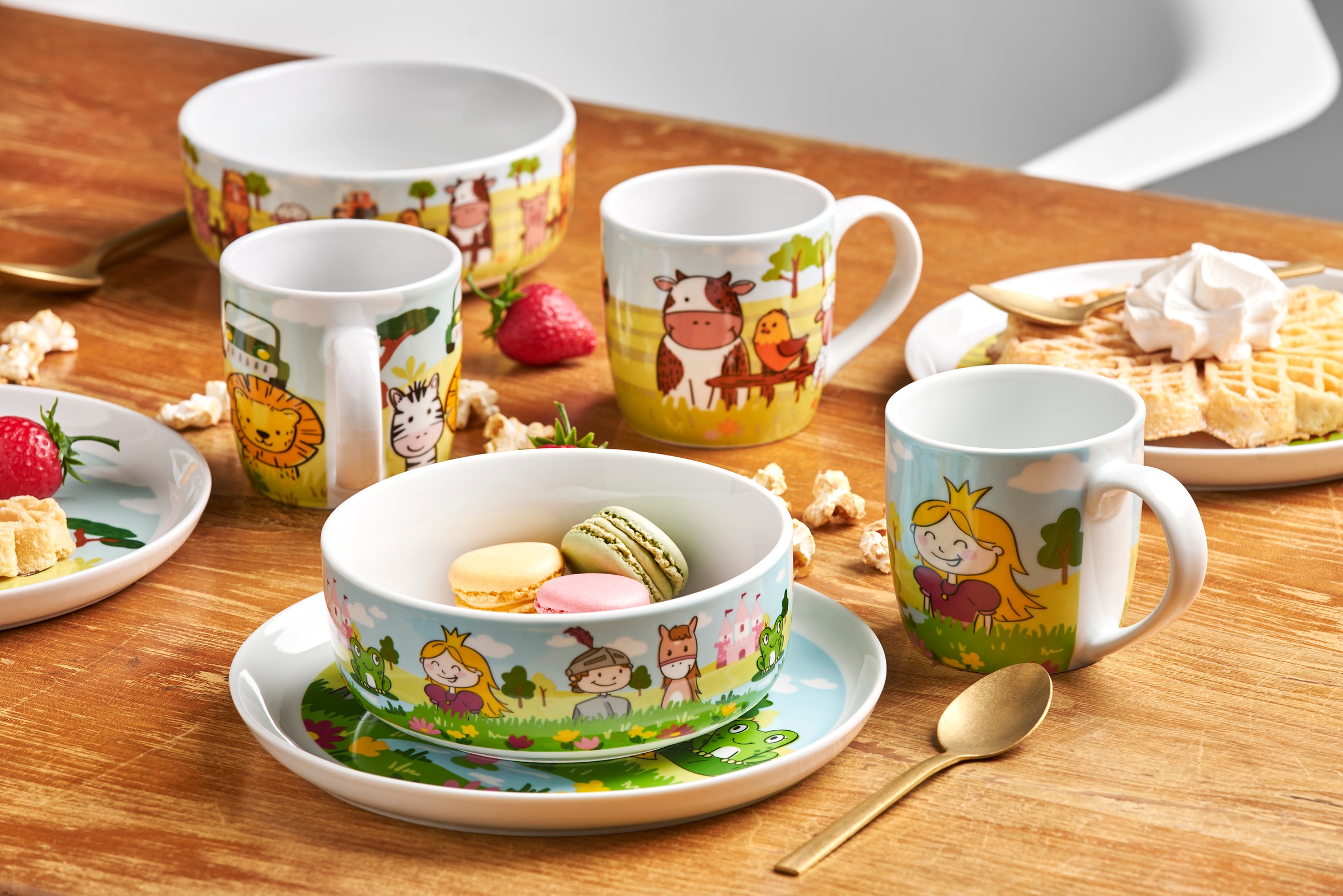 van Well Kindergeschirr-Set »Kinderset Prinzessin, 3-teilig, Geschirr-Set, Service«, (Set, 3 tlg.), mit farbenfrohem Dekor, spülmaschinen- und mikrowellengeeignet