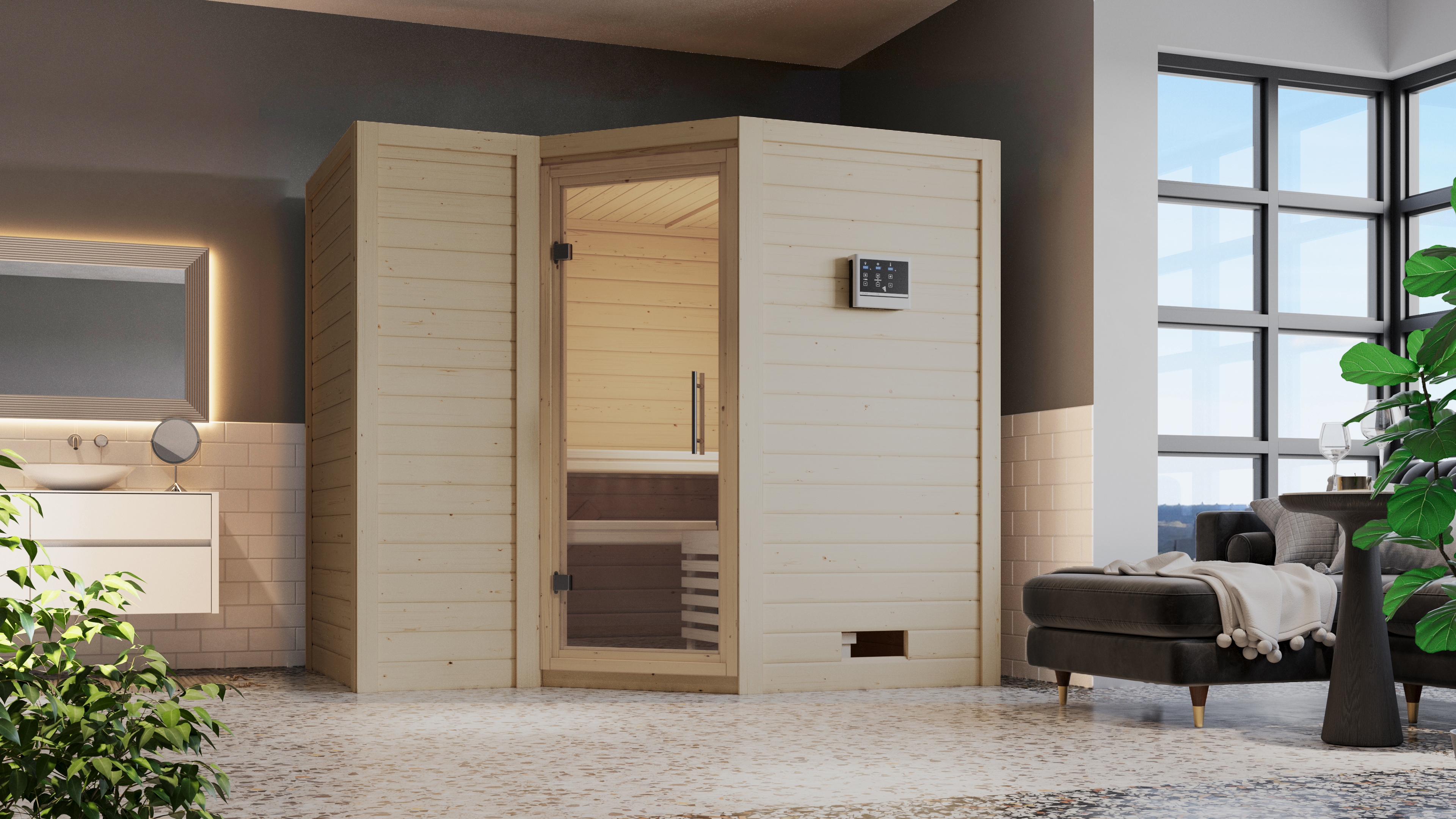 Karibu Sauna "Sanna 2" Set, Ofen 9 KW externe Strg easy