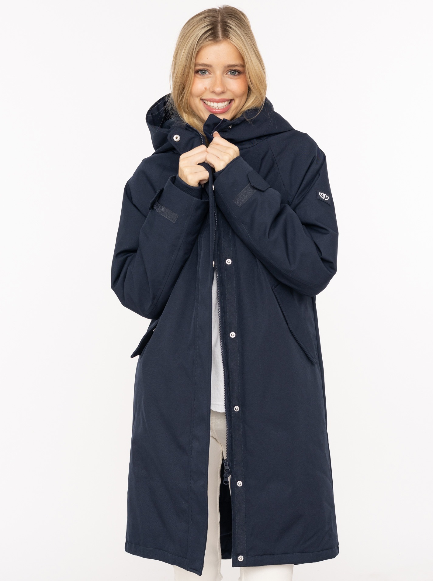 Zwillingsherz Kurzmantel ""Keep Smiling"" Kapuze, verdeckter Reißverschluss günstig online kaufen