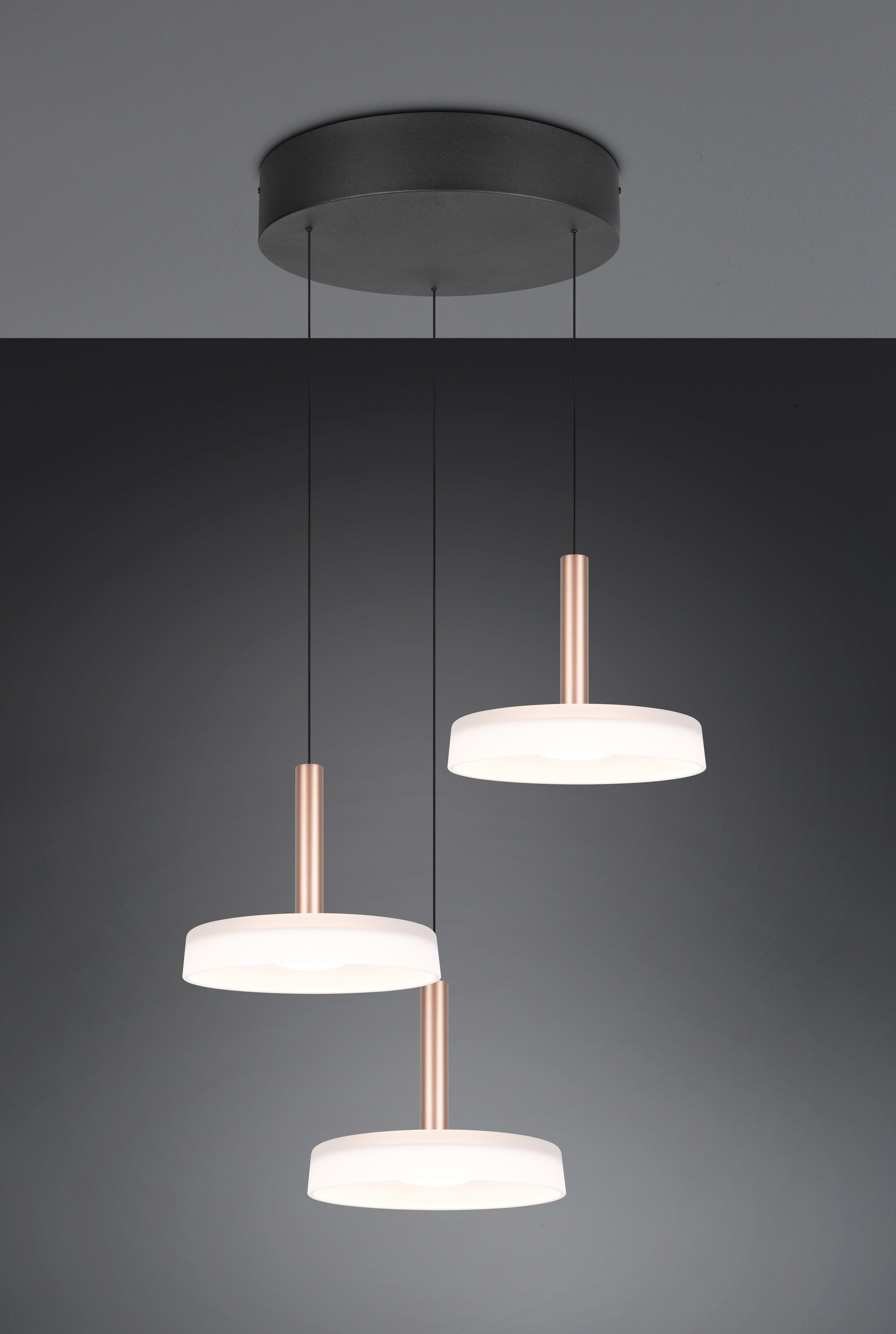 TRIO Leuchten LED Pendelleuchte »CELESTE dimmbare LED Hängelampe aus Metall und Glas, 7,5W, 750 Lumen«, 3 flammig, Leuchtmittel LED-Board | LED fest integriert, 3-flammig einfach höhenverstellbar von 50-200 cm 3-Stufen Dimmfunktion