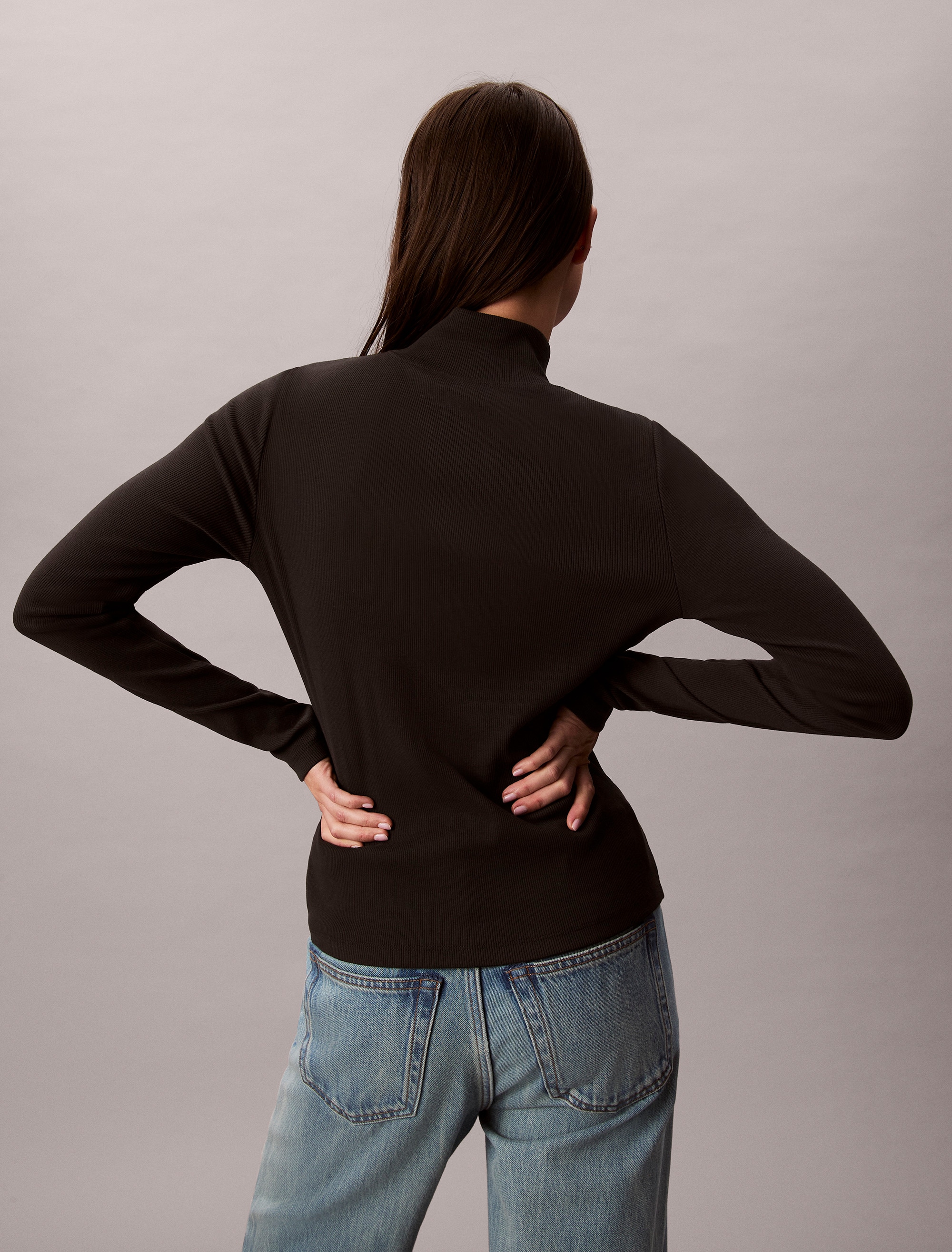Calvin Klein Jeans Shirttop »LS WOVEN LABEL TURTLENECK«, Mit Rundhalsausschnitt, regular fit