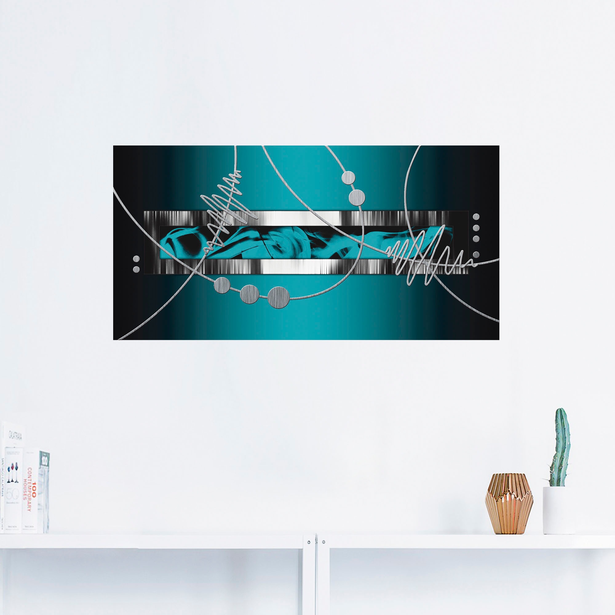 Artland Wandbild »Silber abstrakt auf petrol«, Gegenstandslos, (1 St.), als Alubild, Outdoorbild, Leinwandbild, Poster, Wandaufkleber