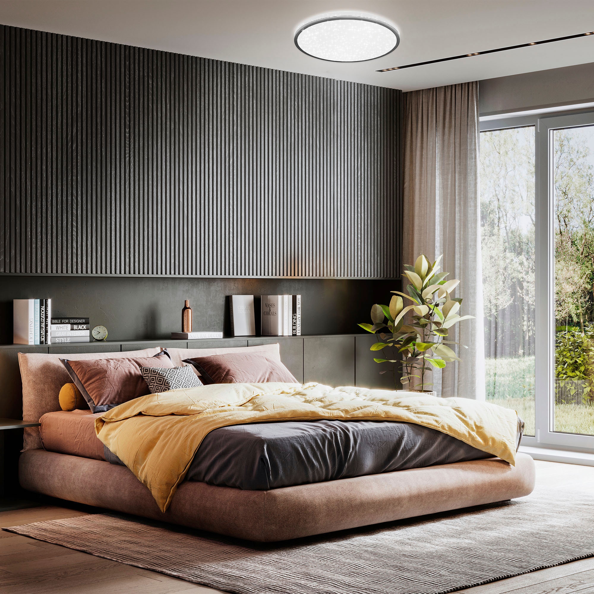 B.K.Licht LED Deckenleuchte »BK_DL1523 LED Deckenlampe, Sternenhimmel, Ø33cm, Neutralweißes Licht«, 1 flammig, Leuchtmittel LED-Modul | LED fest integriert, 18W, 4.000K, 1.800Lm, Indirektes Licht, Backlight, Schwarz