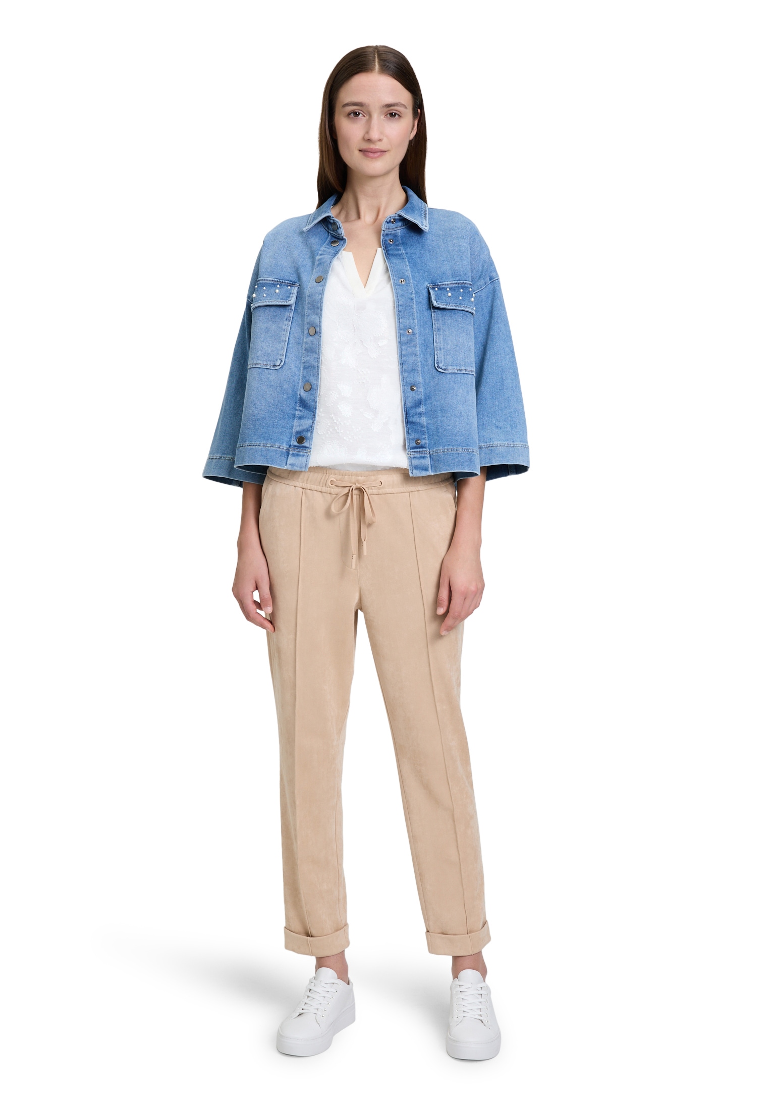 Betty&Co Kurzarmshirt »Betty & Co Damen Casual-Shirt mit V-Ausschnitt«, (1 tlg.), Materialmix