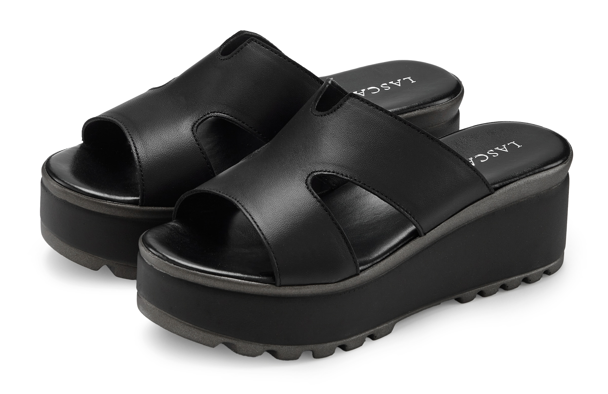 LASCANA Pantolette "Sandale, Sommerschuh, Mule, offener Schuh," NEU aus Leder mit Keilabsatz