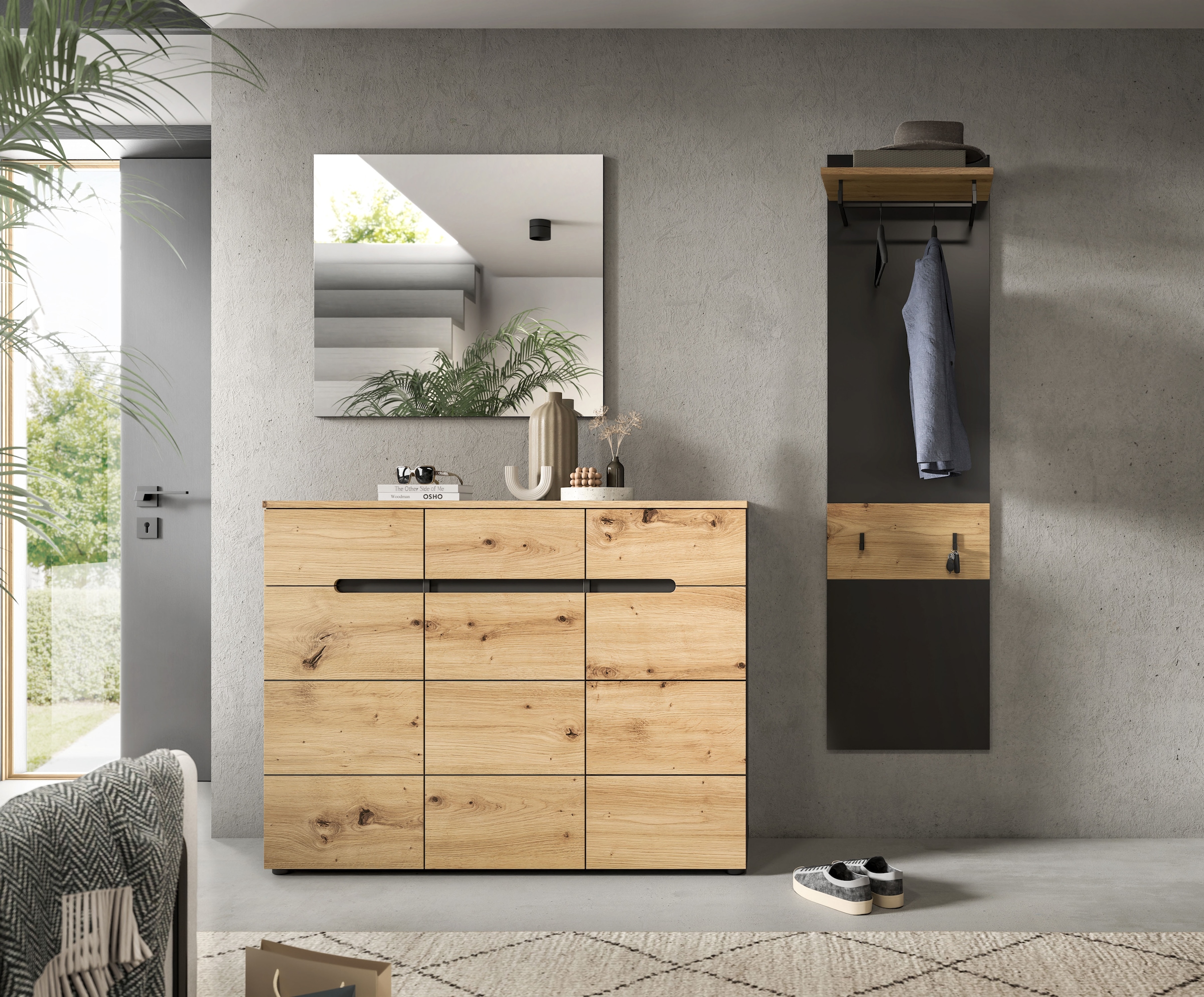 INOSIGN Garderoben-Set, (Set, 3 St., bestehend aus: Kommode, Spiegel und Garderobenpaneel), Garderobenkombination, Kombination, Set, Flurgarderobe, Diele