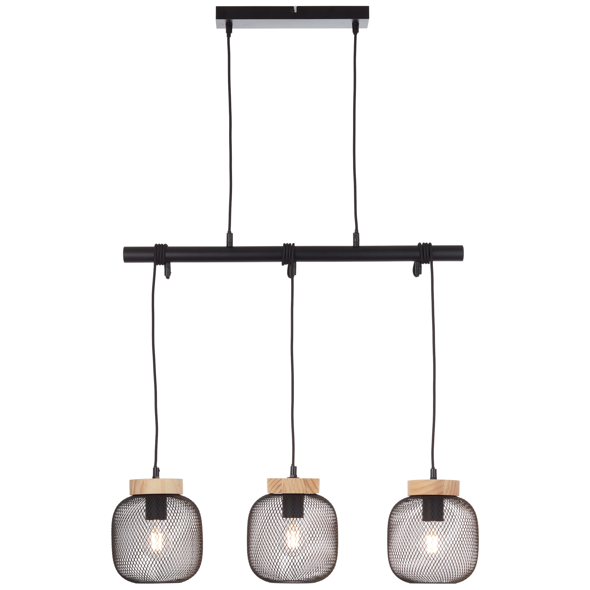 Brilliant Pendelleuchte »Giada«, 3 flammig, Leuchtmittel E27 | ohne Leuchtmittel, Balkenpendelleuchte, H 177 cm, B 68 cm, Metall/Holz, schwarz/braun