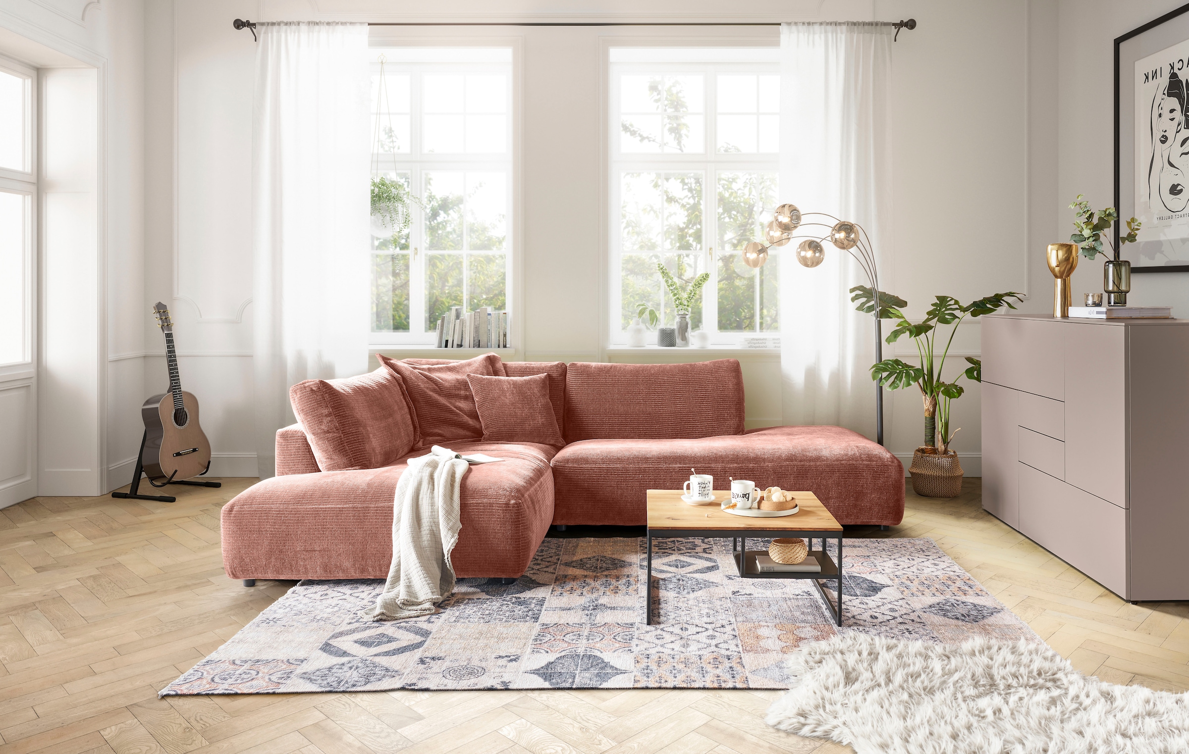 Musterring Ecksofa "Lucia bequem, elegant & zeitlos, elegante Sofa ohne Armlehnen" mit großem Longchair, verschiedene Farben, B304 x T224 cm