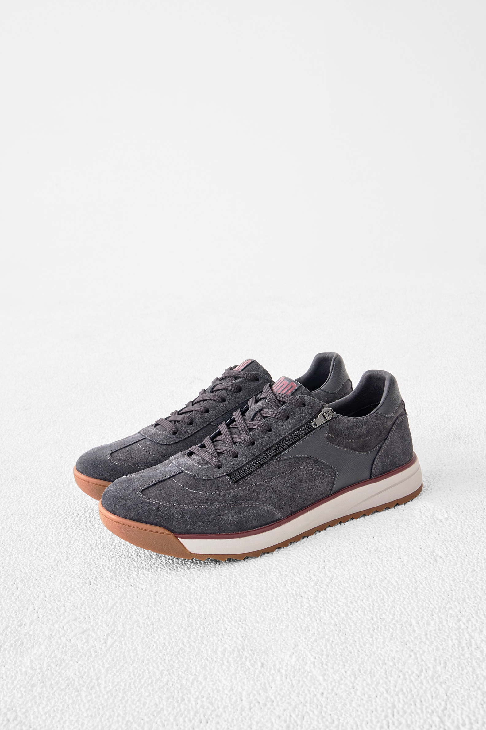 WALDLÄUFER Herren Schnürschuh "H-Carlo", Gr. 9, grau, Veloursleder, Schuhe, Sneaker mit Schnürung und Reißverschluss, H-Weite