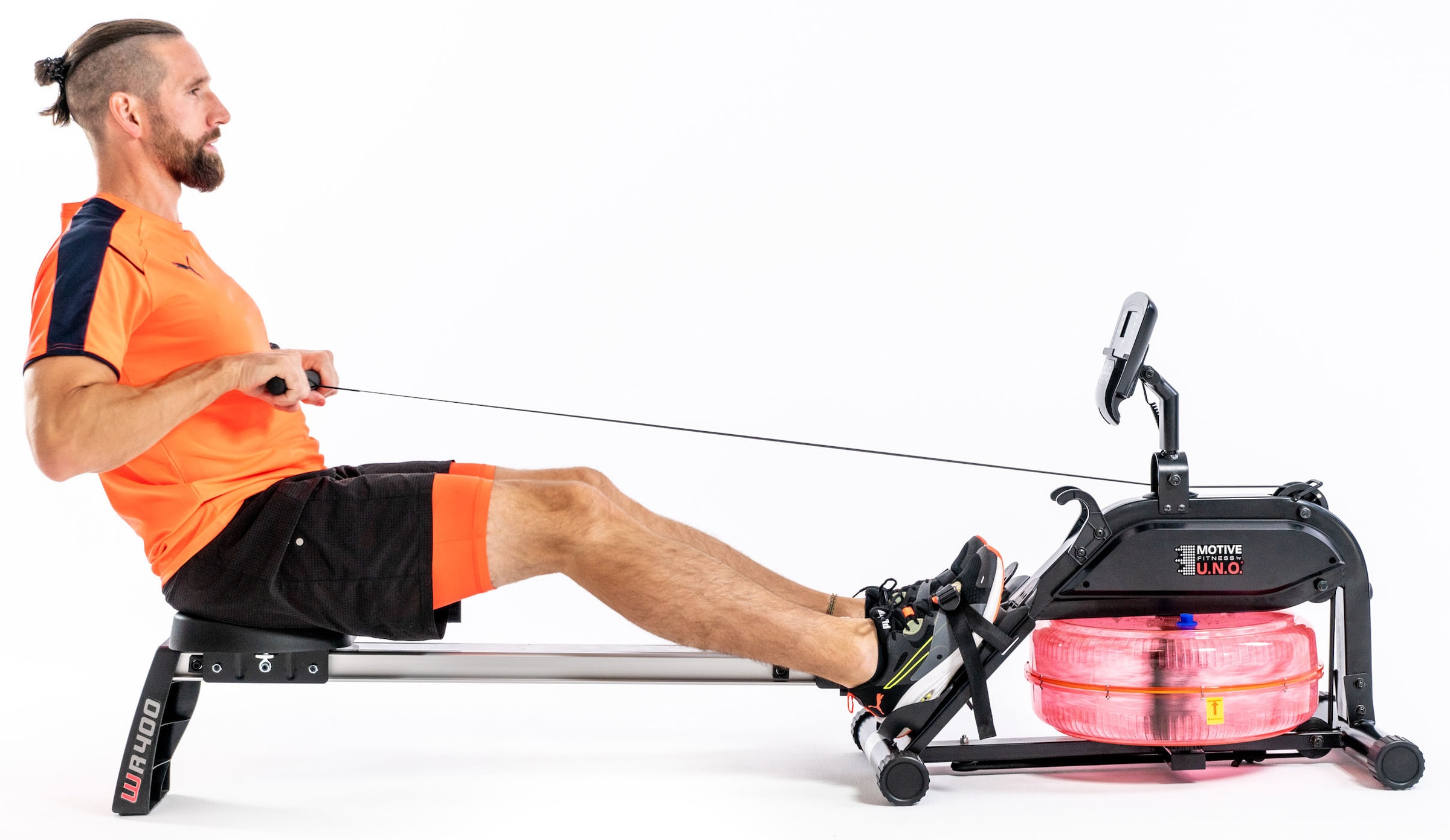 Rudergerät "WR 400", B:51cm H:78,5cm L:85cm, schwarz, MOTIVE FITNESS BY U.N.O., Rudergeräte, Rudermaschine, Wasserwiderstand, klappbar