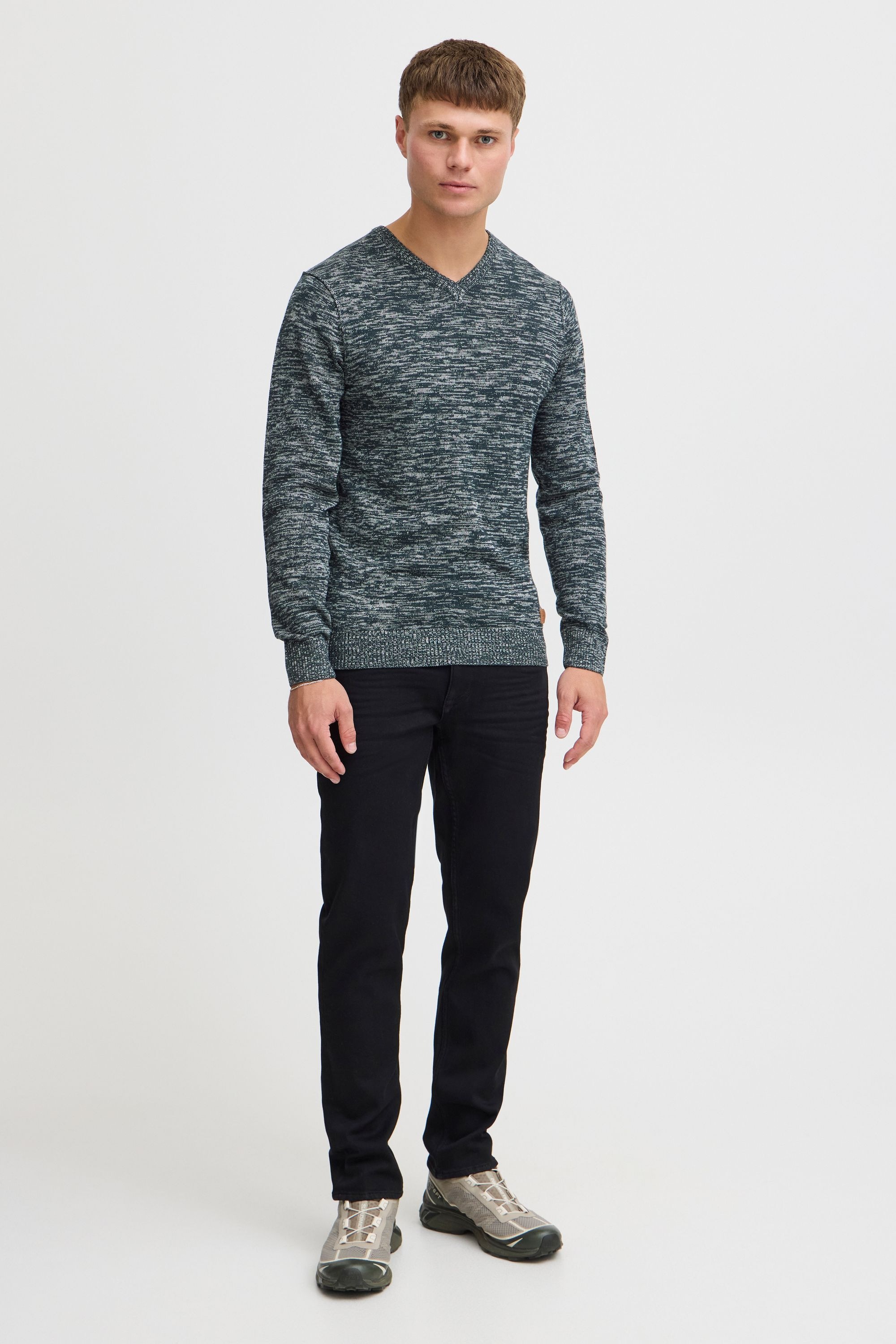 Strickpullover BLEND "BHDansel", Herren, Gr. 3XL, blau (navy), Feinstrick, 50% Baumwolle, 50% Polyacryl, meliert, regular fit, V-Ausschnitt, eingesetzt, Pullover Strickpullover, Feinstrickpullover mit V-Ausschnitt 5