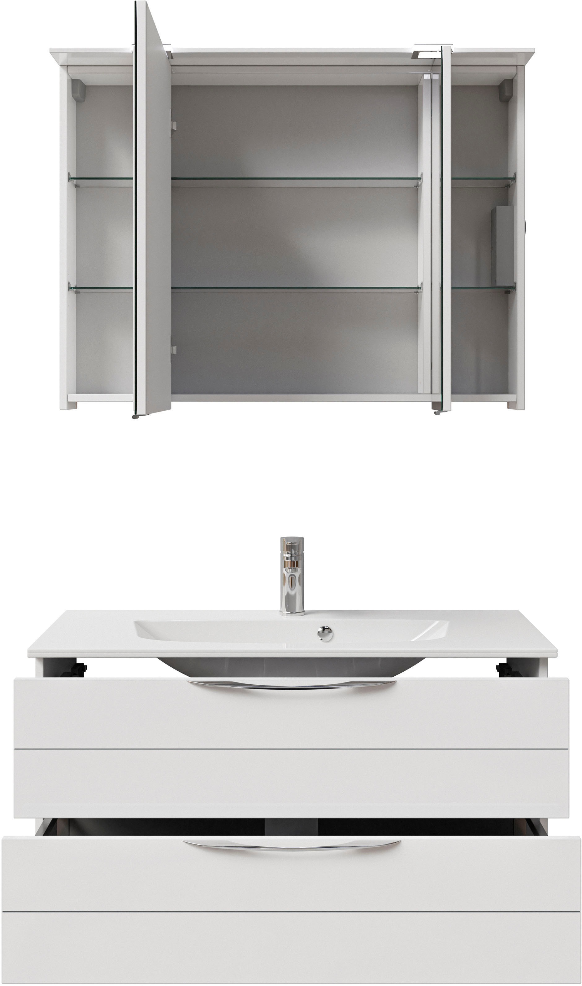 Thumbnail - Saphir Badmöbel-Set "Serie 6025 2-teilig Mineralmarmor-Waschtisch mit LED-Spiegelschrank" 2 Stk. tlg.