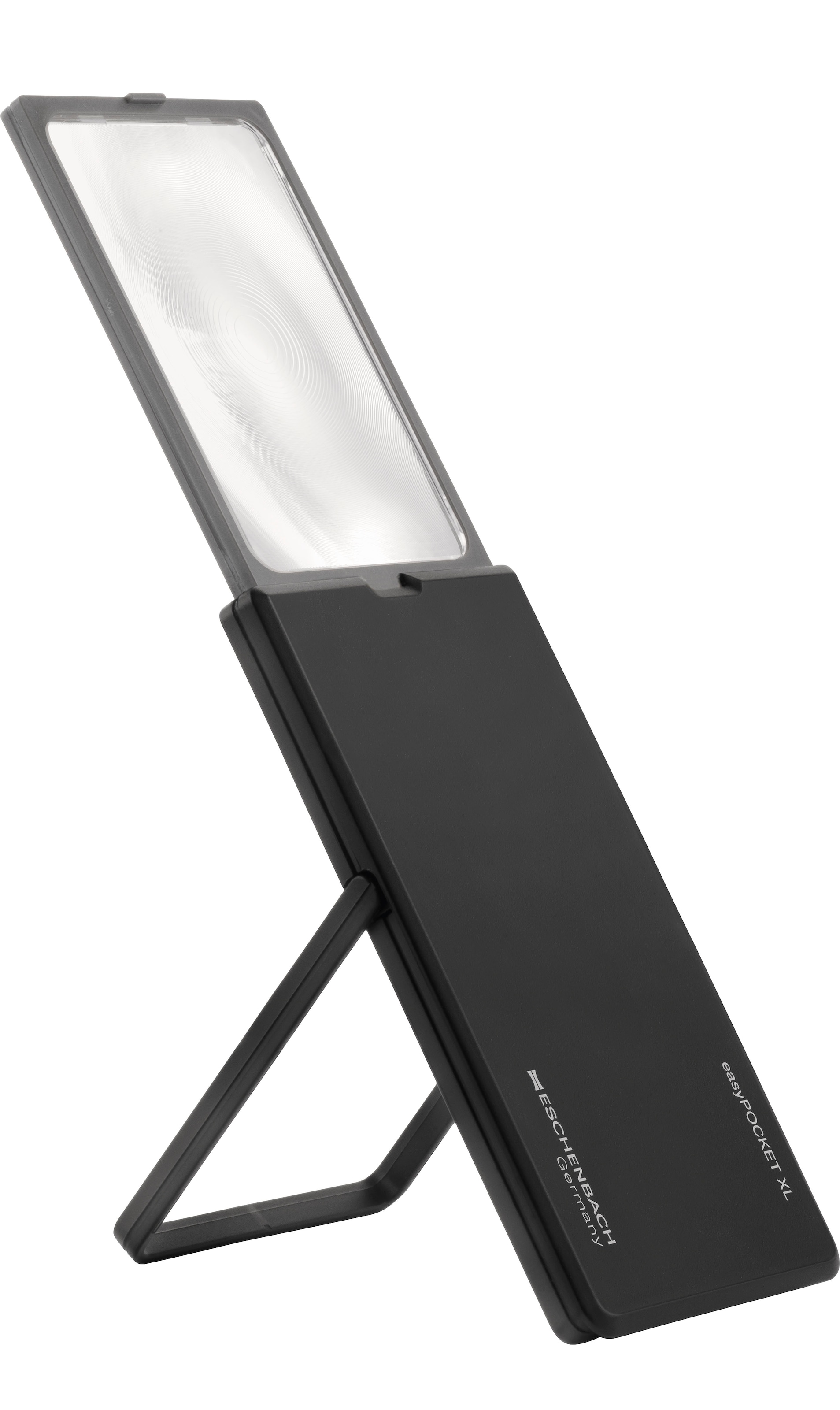 Taschenlupe "easyPOCKET XL", schwarz, ESCHENBACH OPTIK, Lupen, LED-Technik, 2,5-fach Vergrößerung, Standfuß