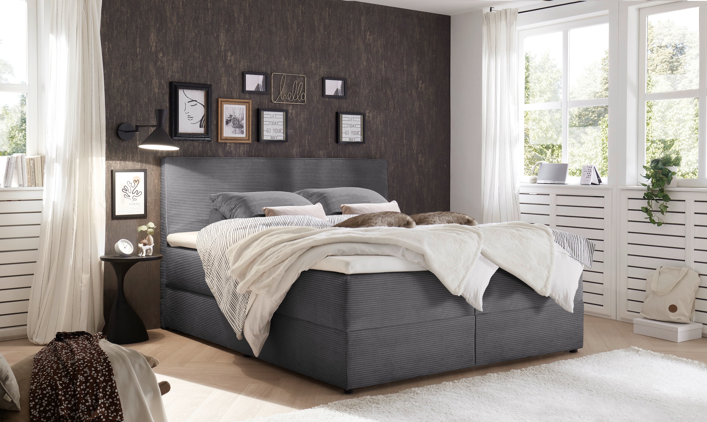 ED EXCITING DESIGN Boxbett »Larnaca«, Bezug aus Cord, inkl. Topper und Bettkasten