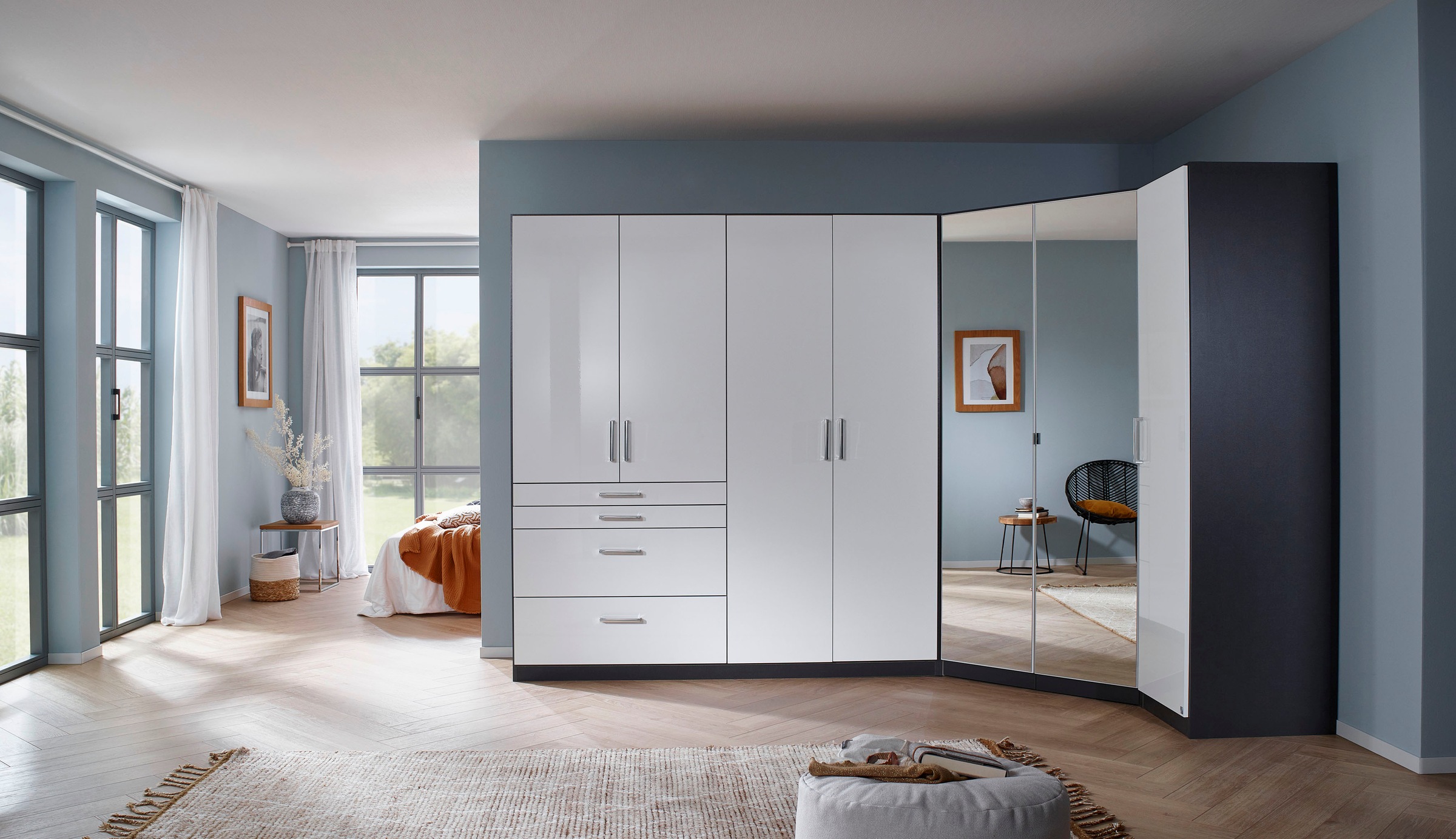 rauch Schrank-Set »Kleiderschrank Schrank Garderobe Garderobenschrank Eckschrank HOMBURG«, viel Stauraum, oberer Schubkasten mit Einteilung MADE IN GERMANY