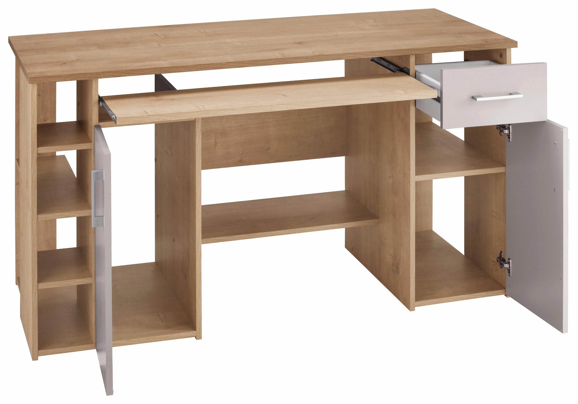 VOGL Möbelfabrik Schreibtisch »Tim mit seitlich offenen Fächern & Tastaturauszug,«, Druckerablage, 1 Schublade, Breite 138 cm, Made in Germany