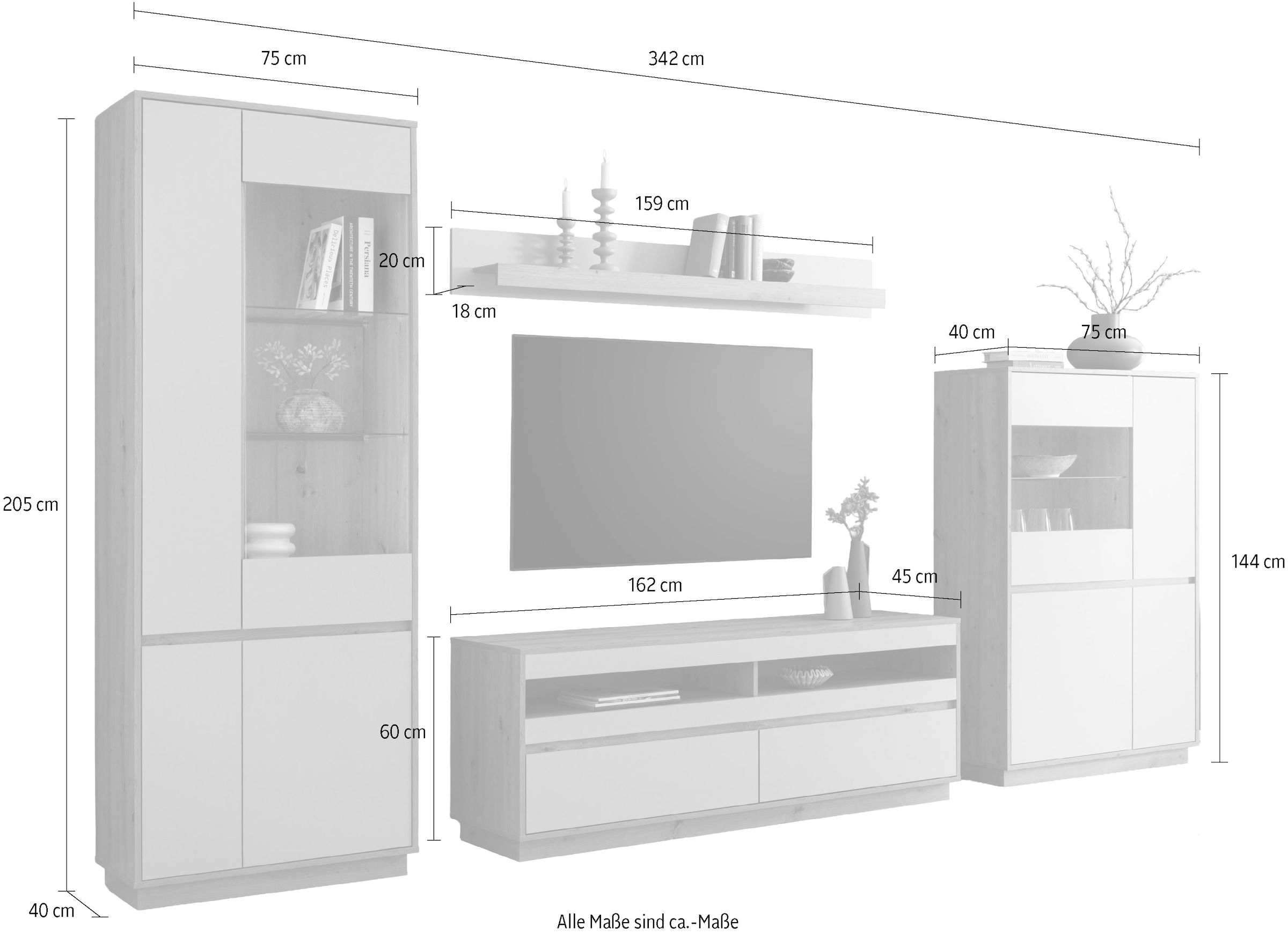 Home affaire Wohnwand »Sonora, moderne Anbauwand, Komplettset in Kaschmir/Eiche« Komplett-Set, 4 Stk. tlg.