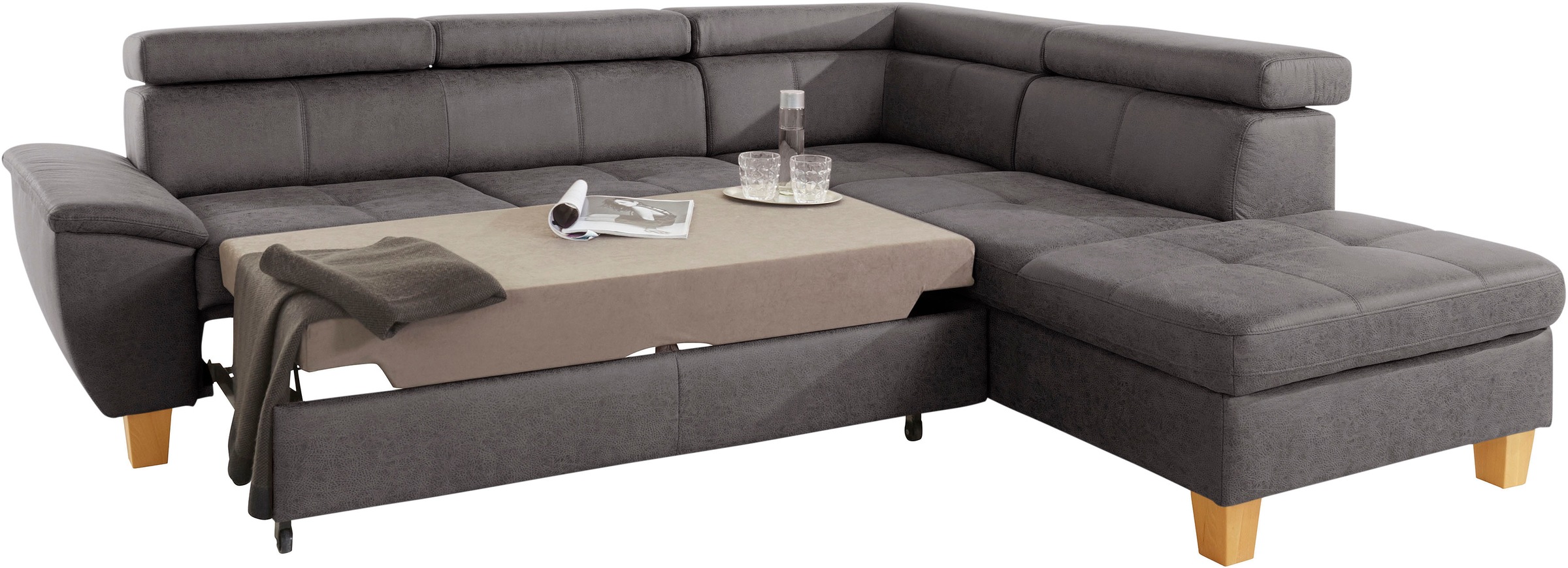 exxpo - sofa fashion Ecksofa »Enya, aufwendige Detailverarbeitung, hoher Sitzkomfort, bequem, L-Form«, mit Kopfteilverstellung, wahlweise Bettfunktion u. Bettkasten
