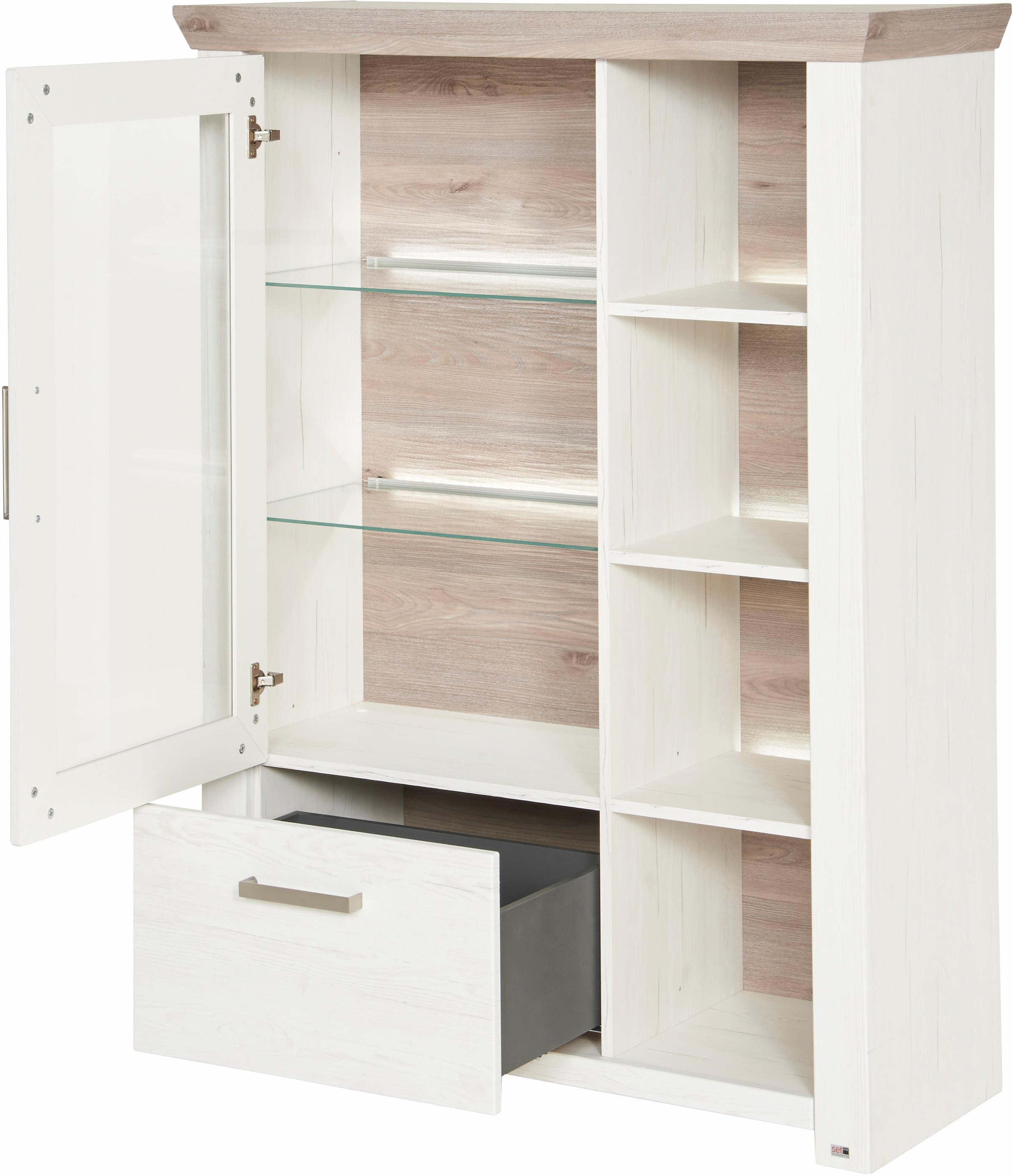 set one by Musterring Highboard »York«, Typ 13 und 14, mit Glastür und Schubkasten, 3 Farbvarianten, B 105 cm