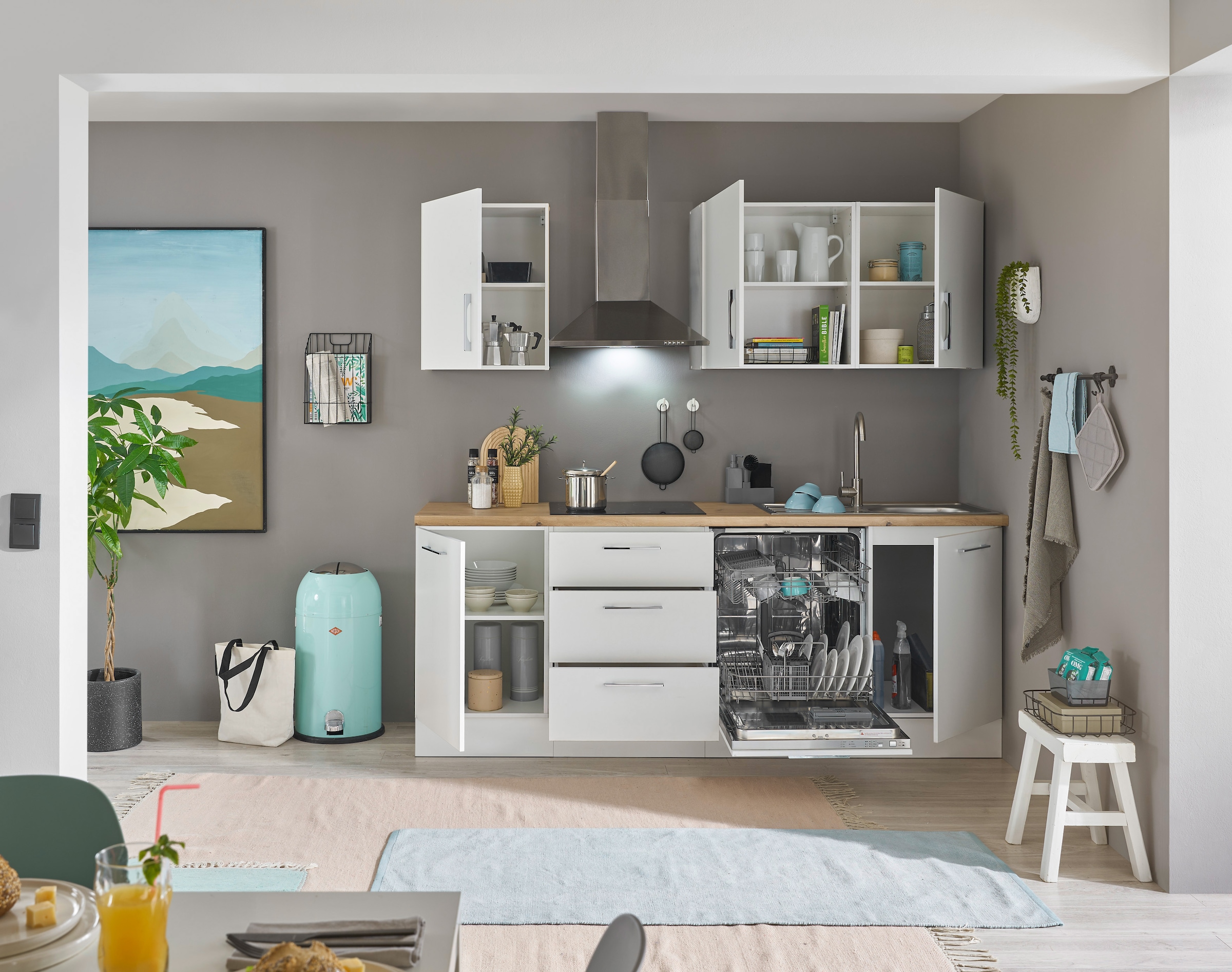BASIC by Balculina Küchenzeile »Turin«, Breite 220 cm, ohne E-Geräte, mit Soft-Close-Funktion