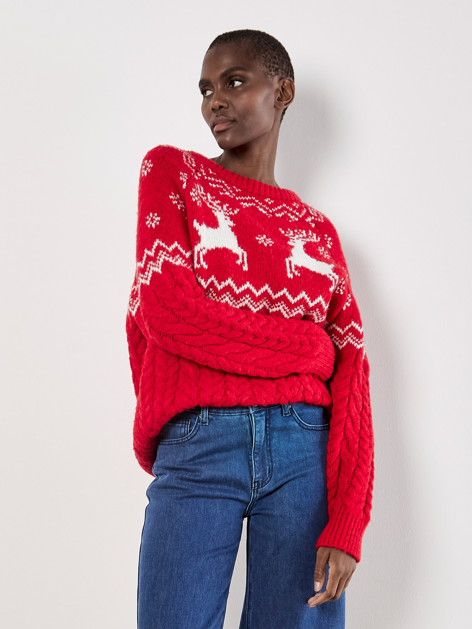 Apricot Strickpullover »Zopfpullover« mit Rentier Muster