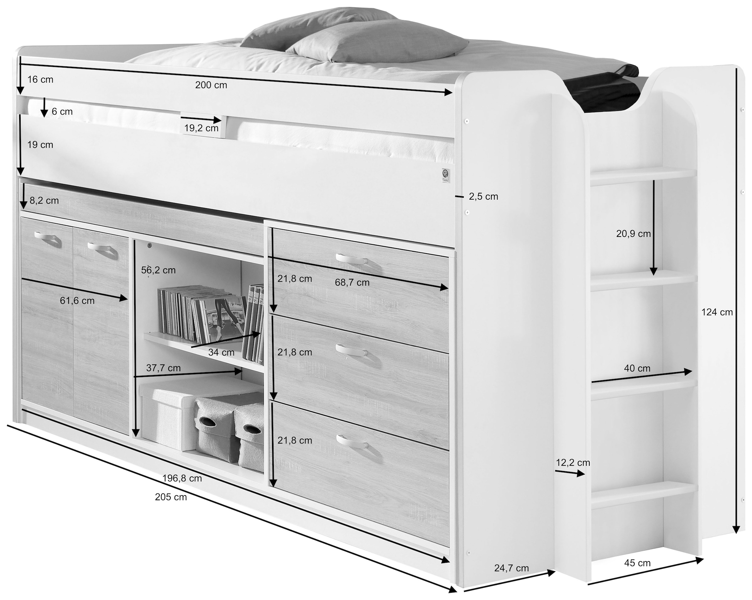 Relita Hochbett »Ponny«, LF 90 x 200 cm, mit Absturzschutz u. Stauraum, diverse Farben