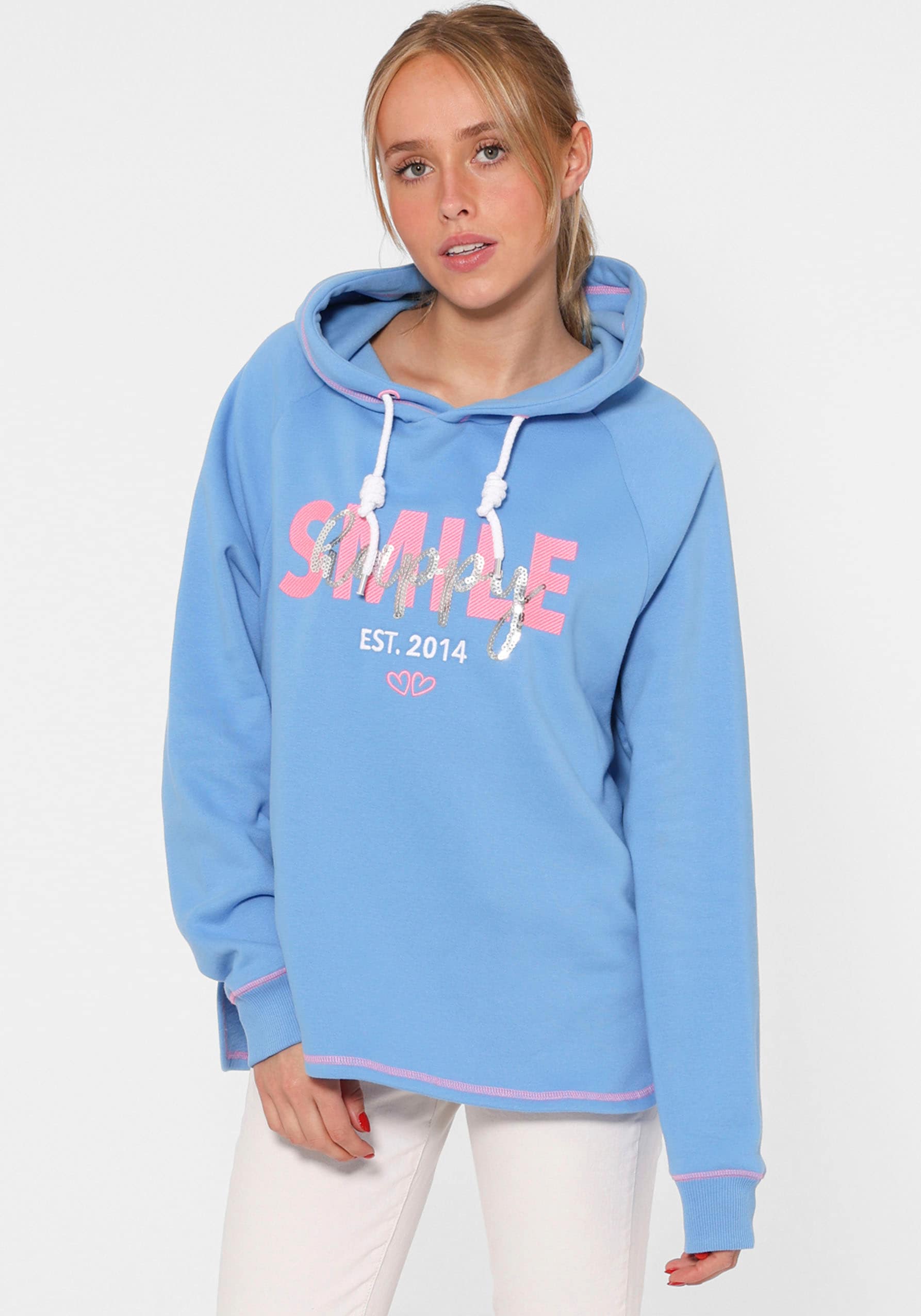 Hoodie »"Smile Happy"«, "Smile Happy" mit Pailletten und Kontrastnaht in Neonfarben