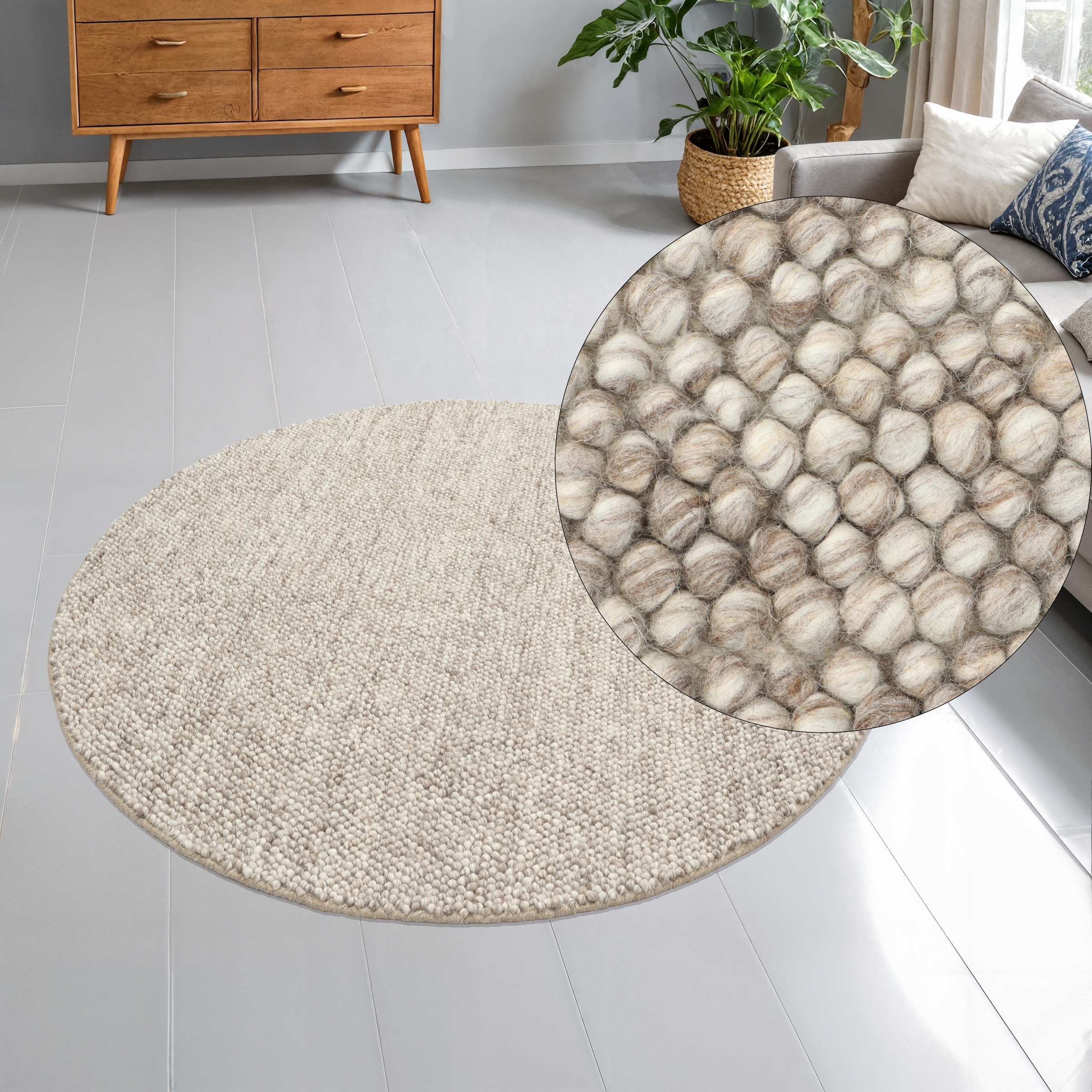 OTTO home Wollteppich "Wolly" rund 14 mm Höhe Wolle, handgewebt, Handweb Te günstig online kaufen