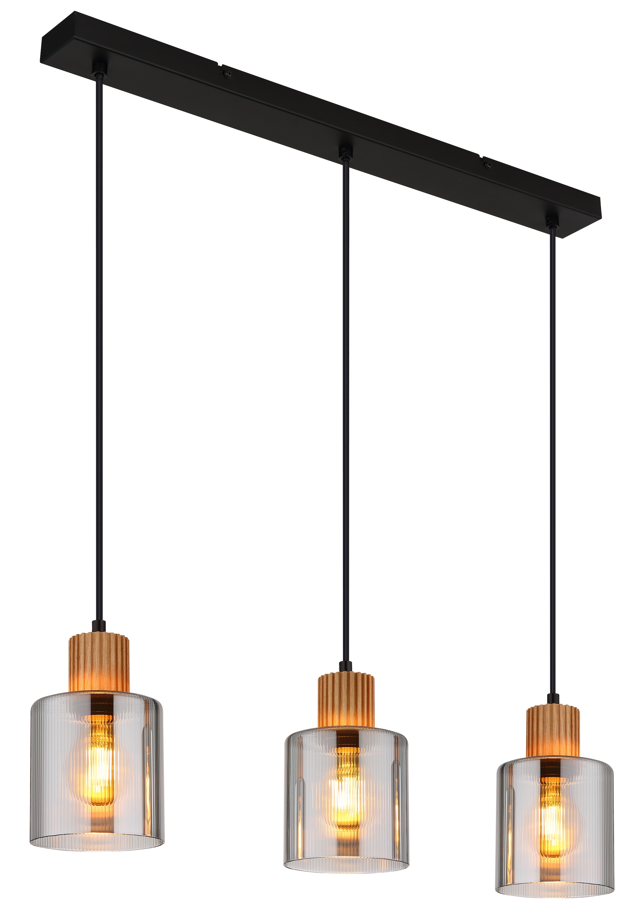 GLOBO LIGHTING Hängeleuchte »ALEIDIS« E27 1 Stk. Hängeleuchte Schwarz/Holz, Rauchglas, E27
