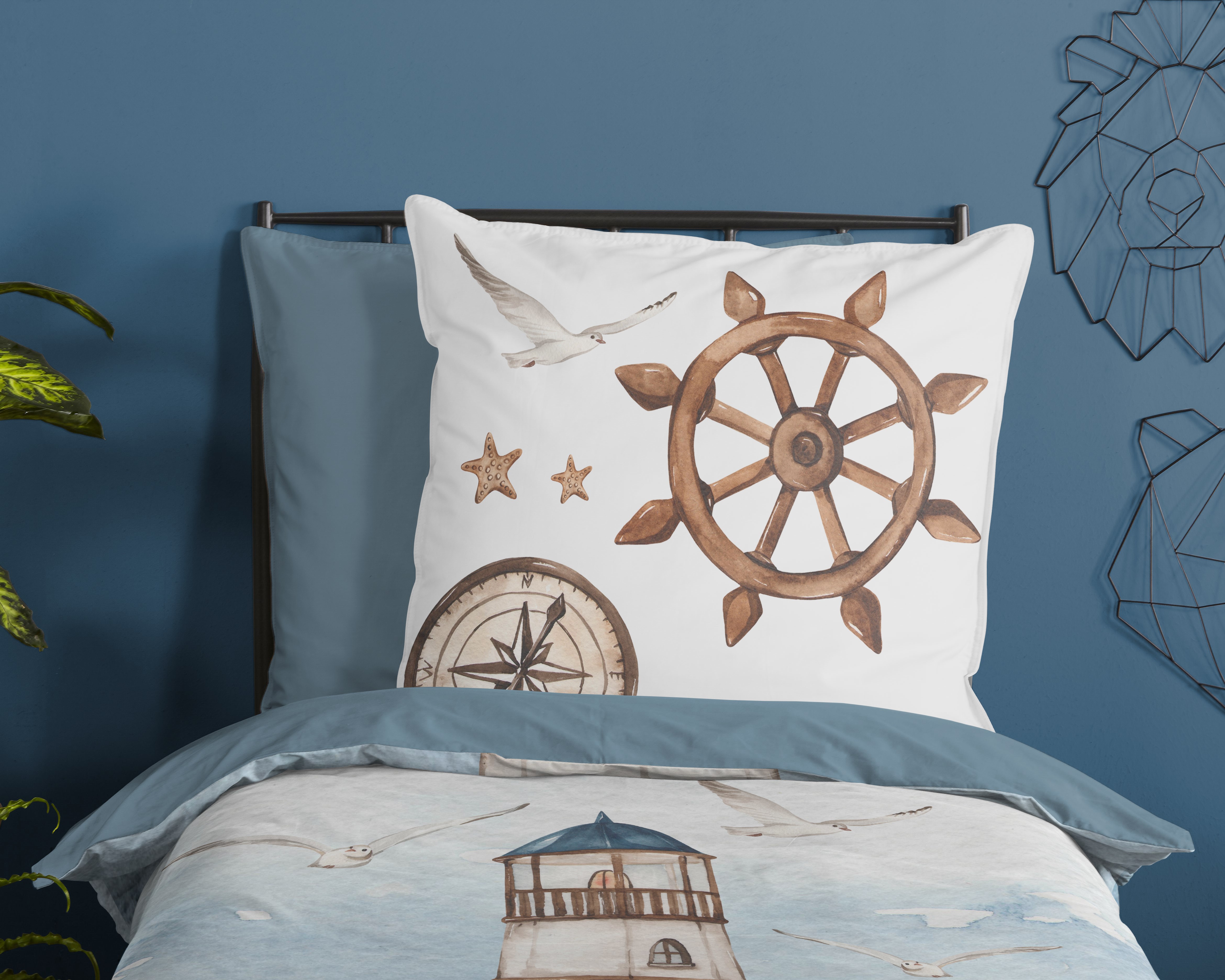 Thumbnail - good morning Wendebettwäsche "Berlin" 2 Stk. 100% Baumwolle, Renforcé, Reißverschluss, Wendeoptik, Maritim, Blau