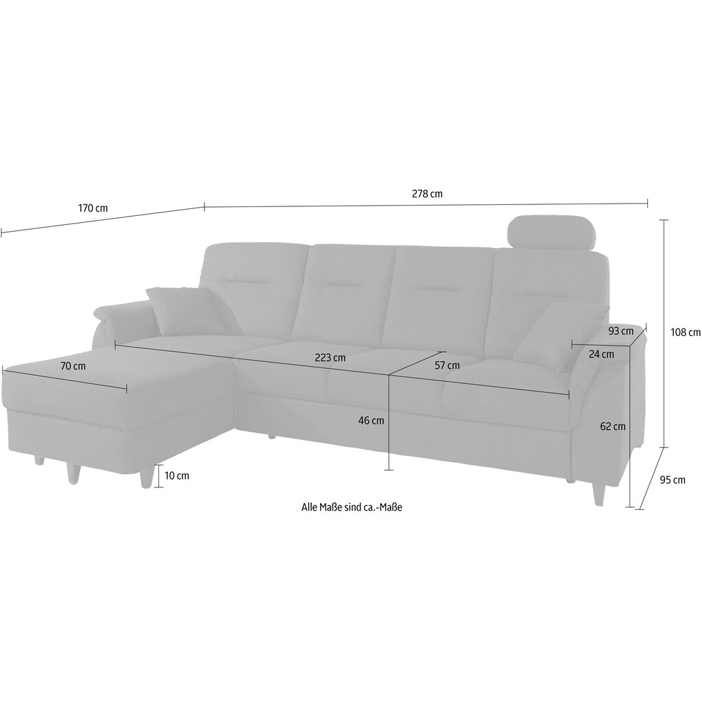 BENFORMATO HOME COLLECTION Ecksofa, wahlweise mit Bettfunktion und Kopfstütze