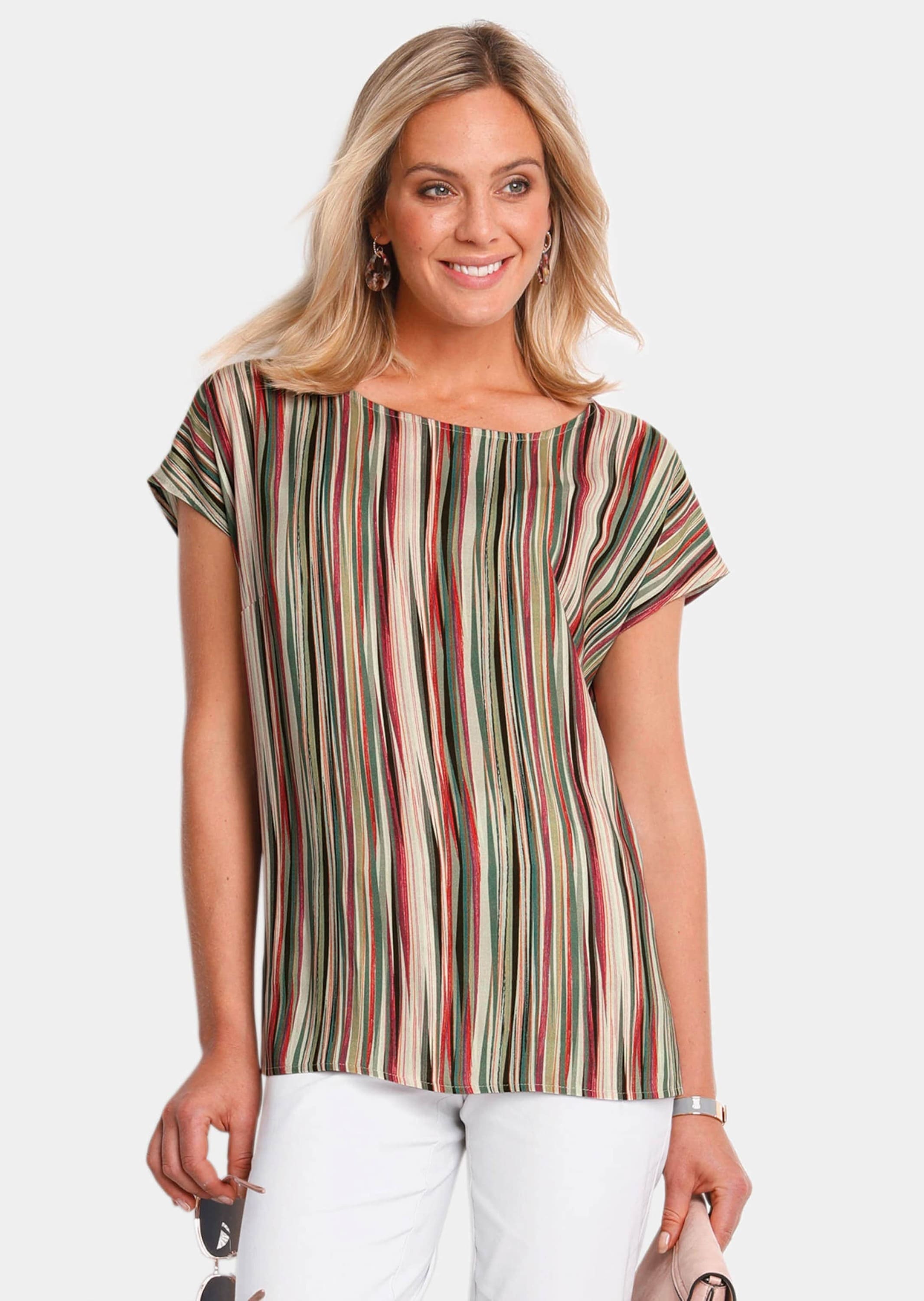 GOLDNER Druckbluse »Streifenbluse mit Halbarm, überschnittene Schulter«