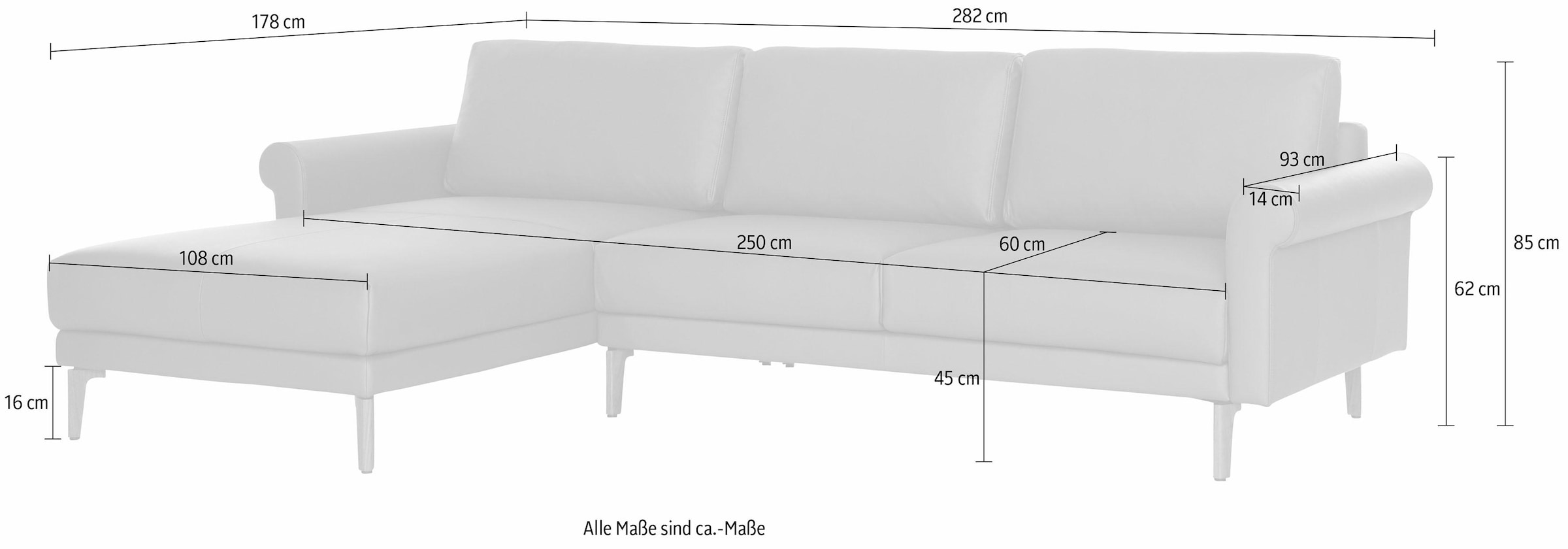 Creation BY ROLF BENZ Ecksofa »CR.450, Designecksofa, Polsterecke, L-Form, 282/178 cm (B/T)«, abgerundete Armlehne Schnecke, modern Landhaus, Leder oder Chenille