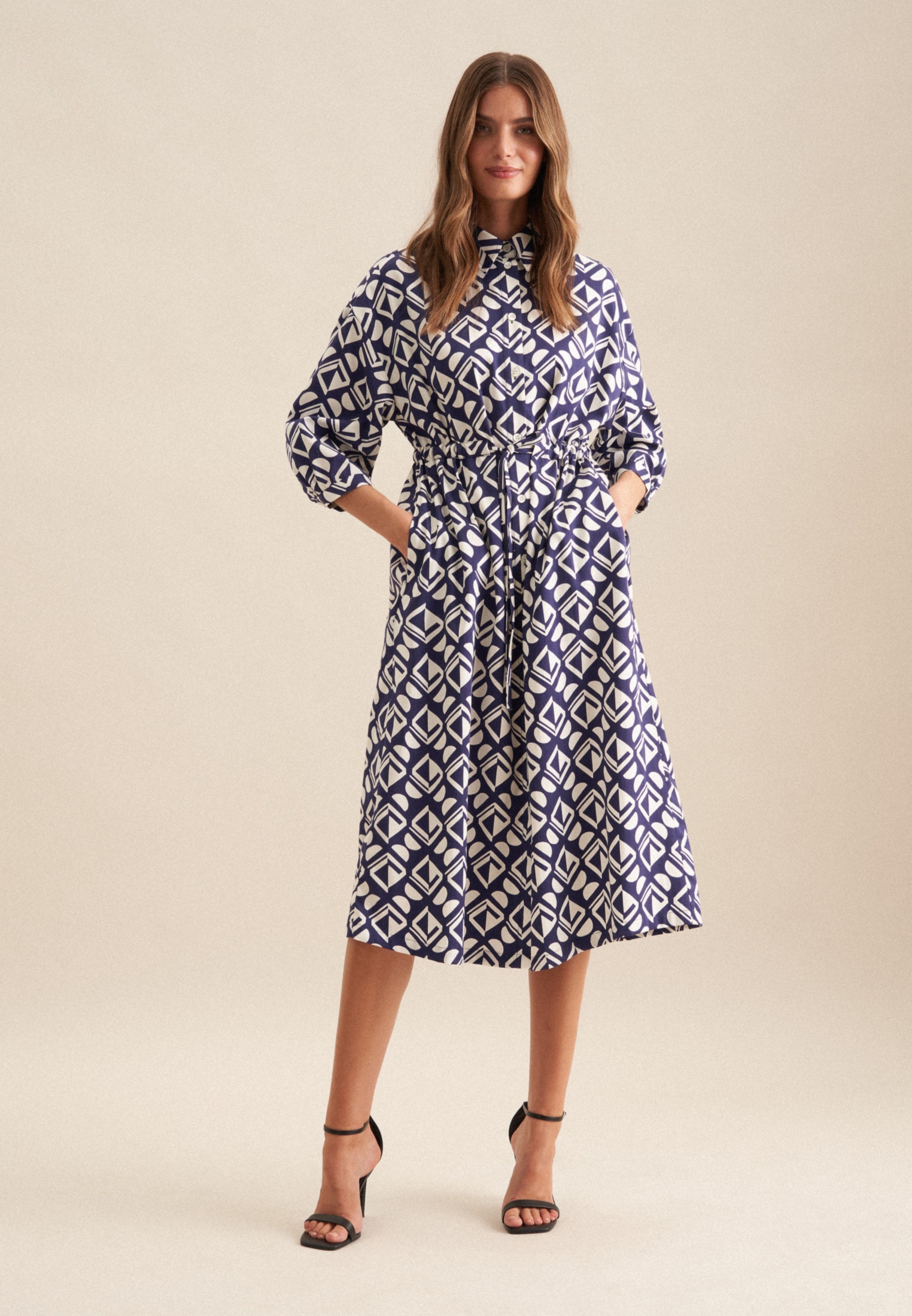 seidensticker Sommerkleid "Schwarze Rose" 3/4 Kragen Geometrische Muster günstig online kaufen