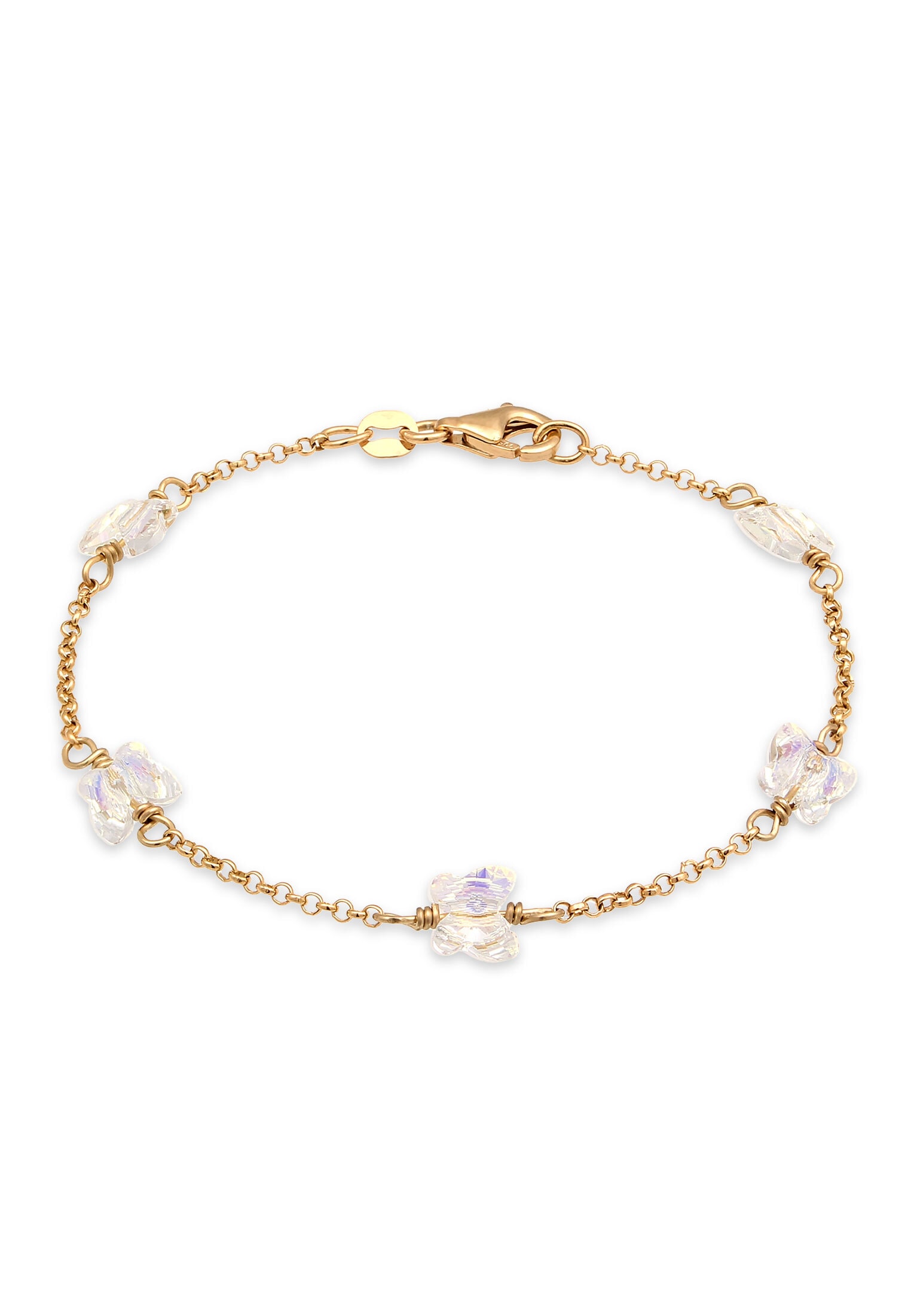 ELLI Damen Armkette "Armband Schmetterling Weiß 925 Sterling Silber vergoldet, mit Kristallen von Swarovski", Silber 925 (Sterlingsilber), gold,