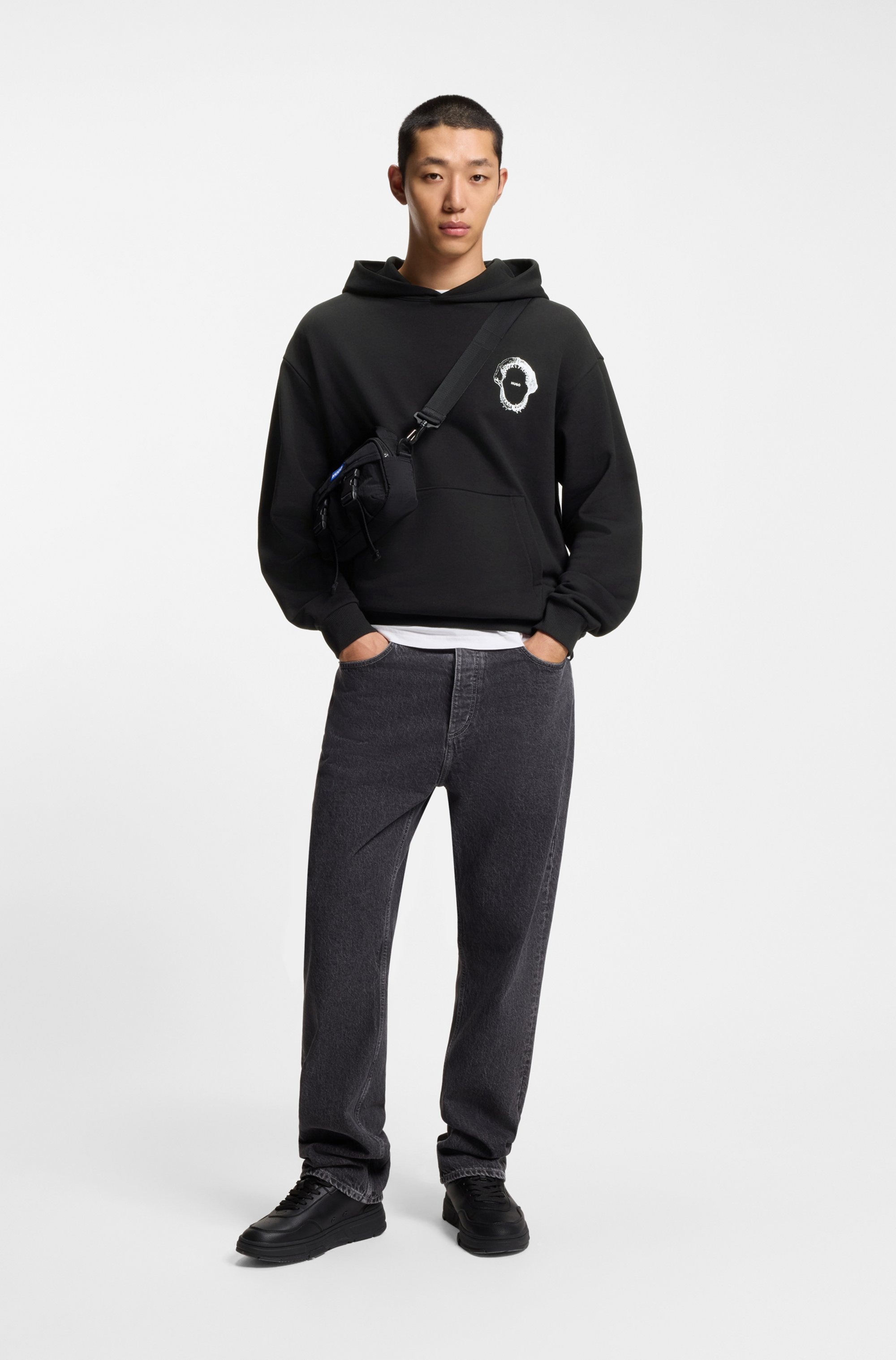 Thumbnail - HUGO Blue Hoodie, Regular Fit, Kängurutasche, Rückendruck