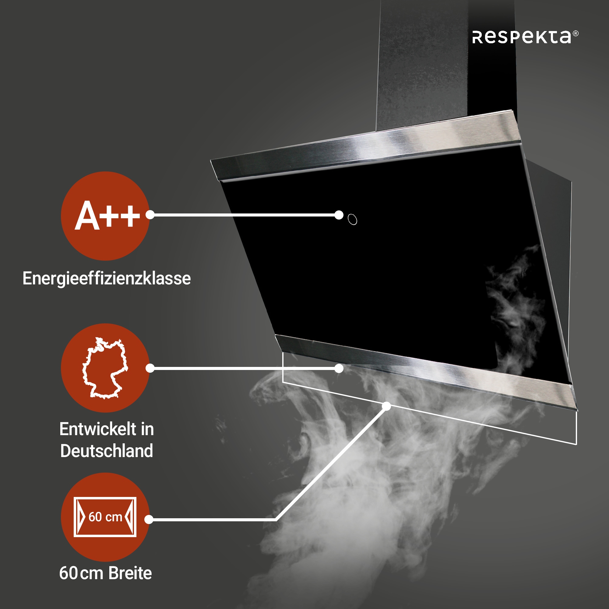 RESPEKTA Kopffreihaube »CH89060S« 60 cm, 9 Leistungsstufen, LED-Beleuchtung, Ab- und Umluftfähig