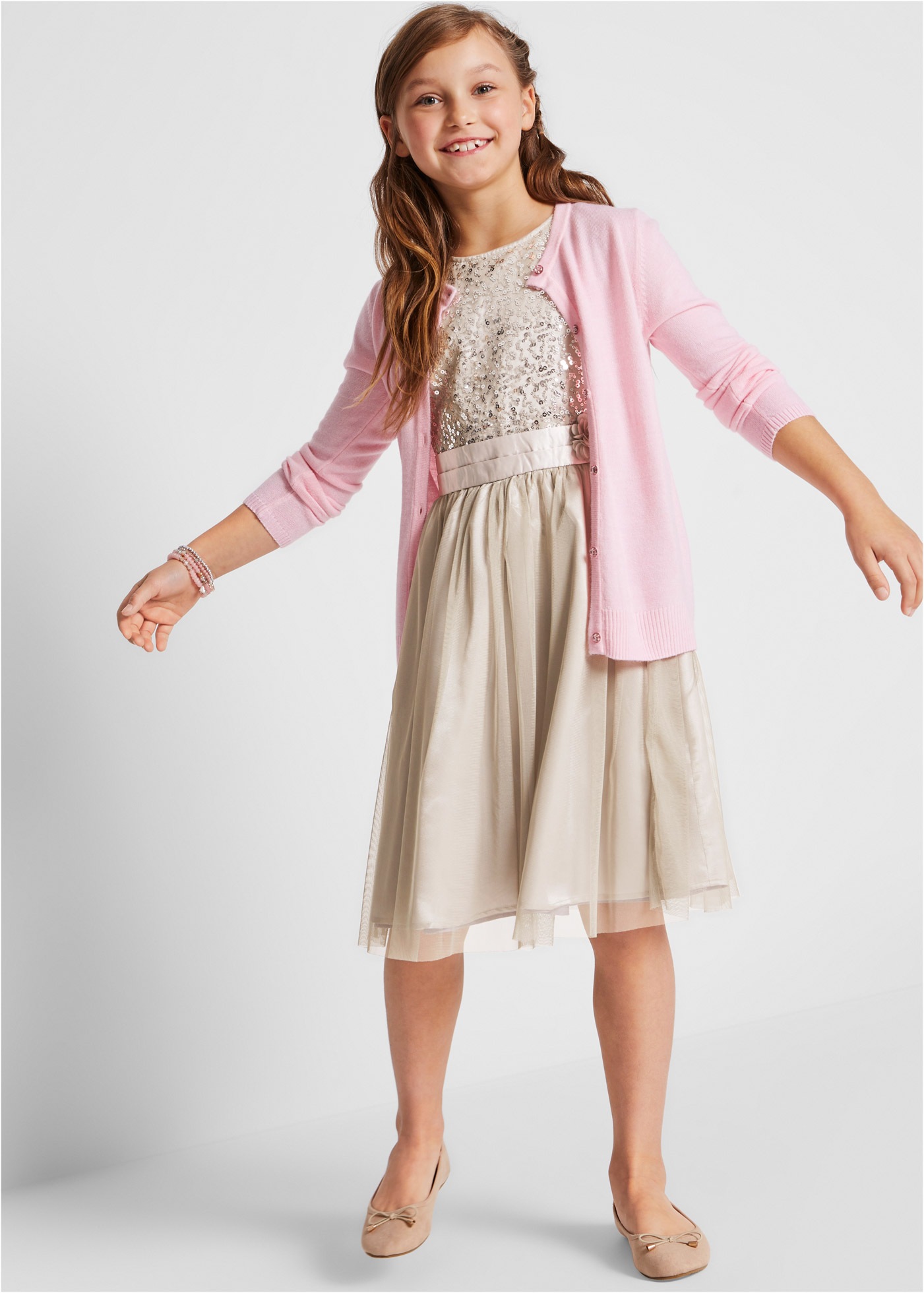 bonprix Midikleid für festliche Anlässe, Regular Fit, mehrlagiger Rockteil mit Falten