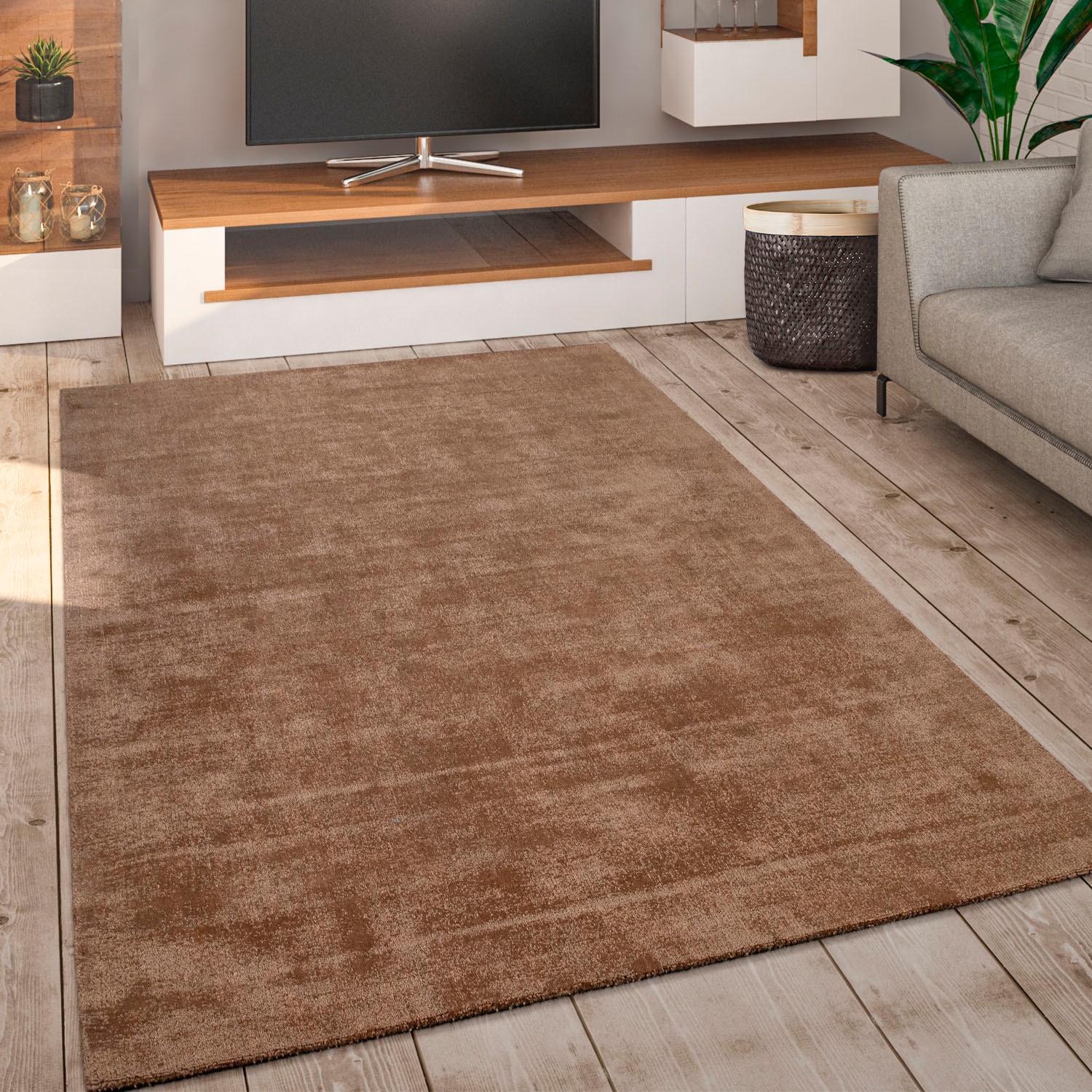 Paco Home Teppich »Randers 578«, rechteckig, 14 mm Höhe, Kurzflor, Handweb Teppich, Uni-Farben, handgewebt