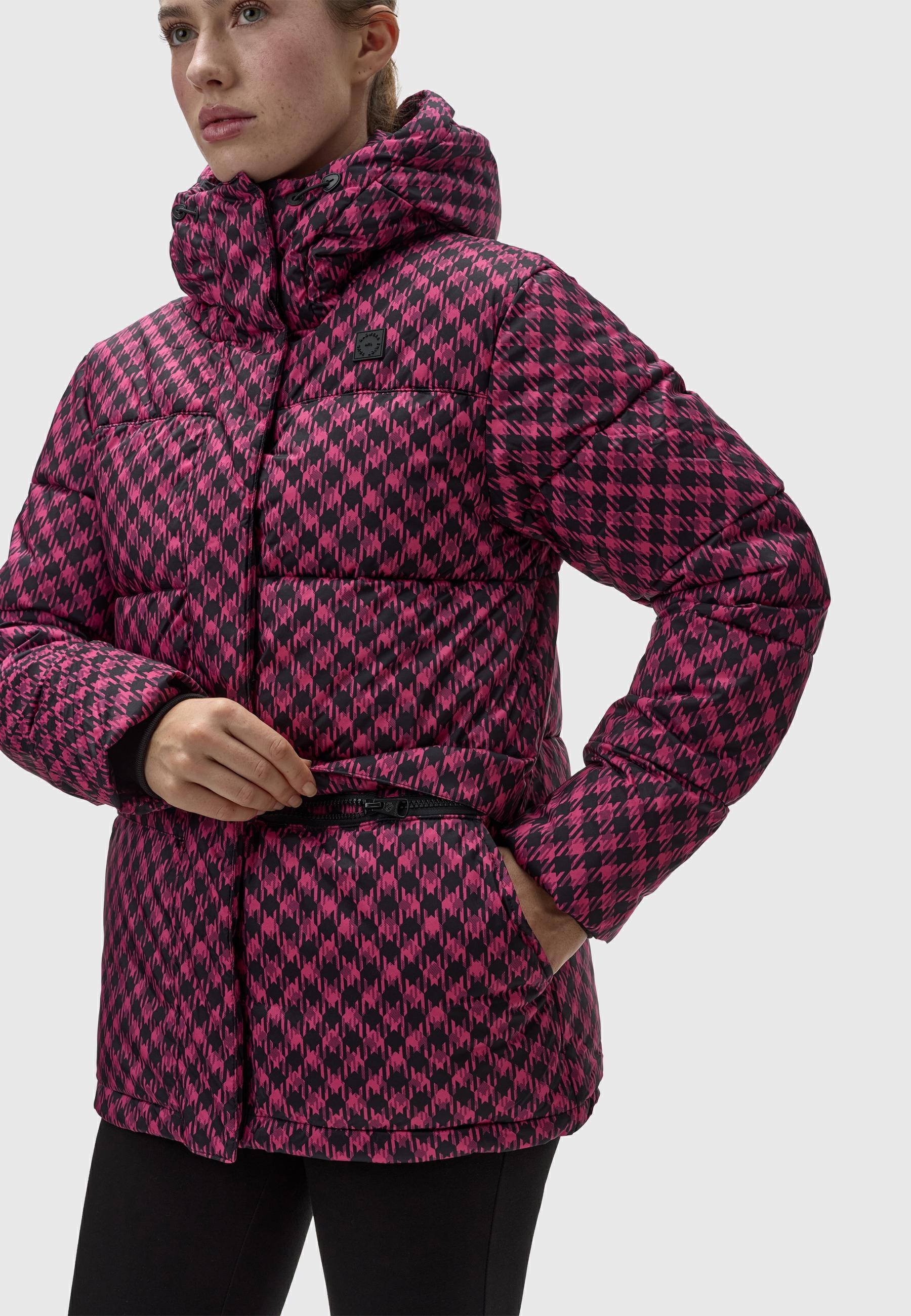 Ragwear Steppjacke »Wikesh Print«, mit Kapuze, Damen Winterjacke mit angesagtem Hahnentritt-Muster