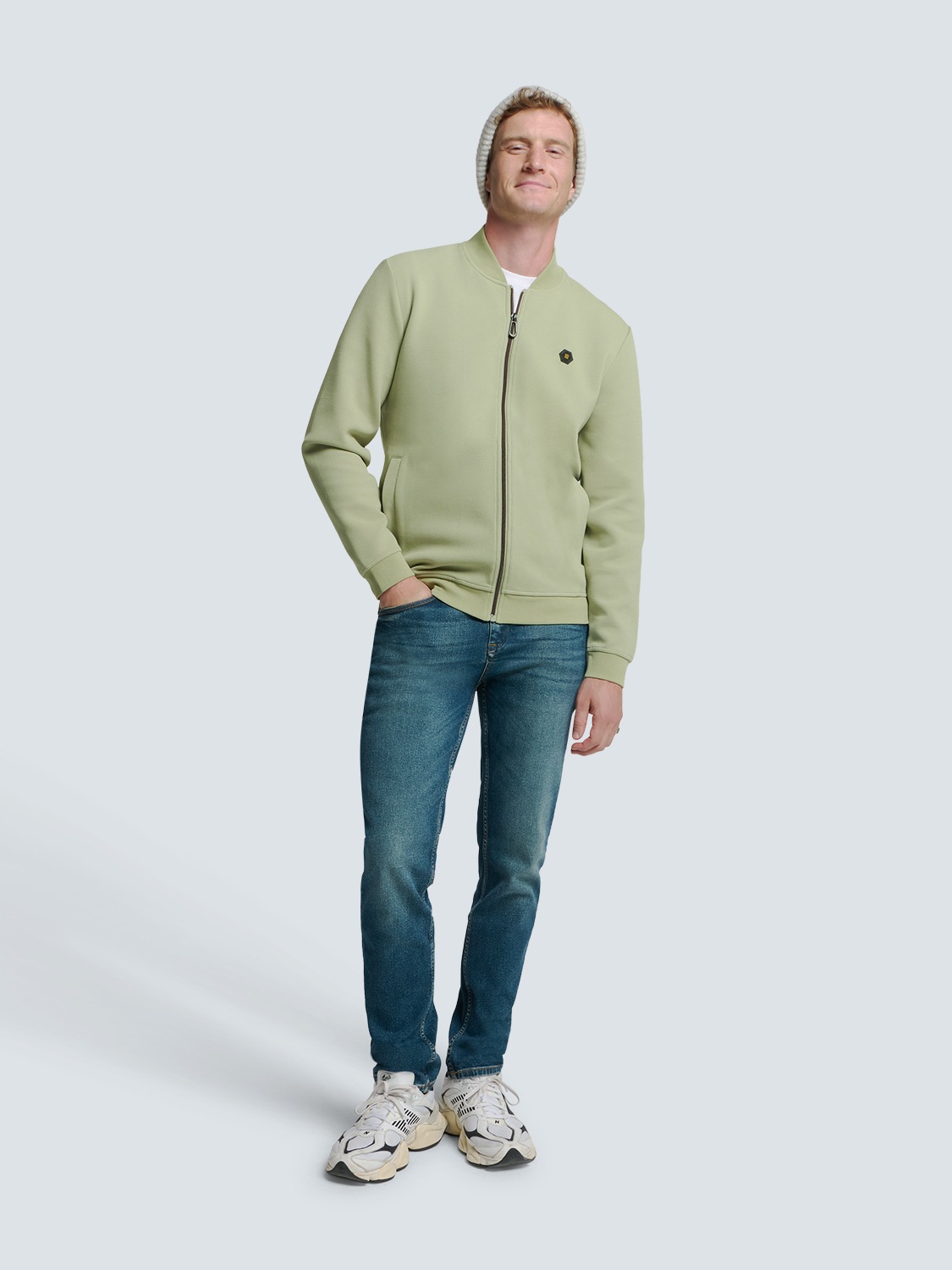 NO EXCESS Sweater »No Excess Stylische Weste mit Bomberkragen und Piqué-Material«